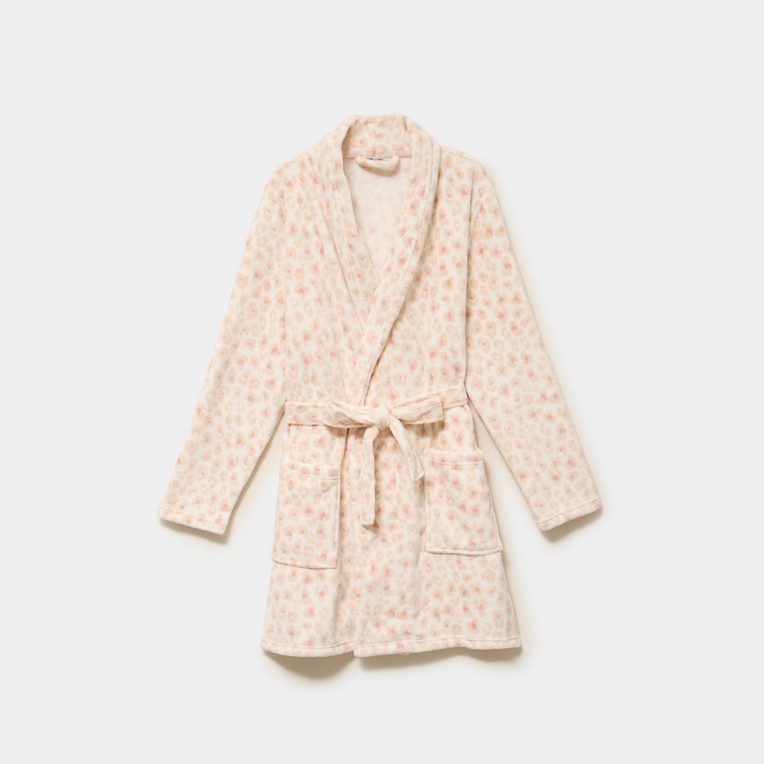 Peignoir court effet velours ceintur&eacute; rose femme
