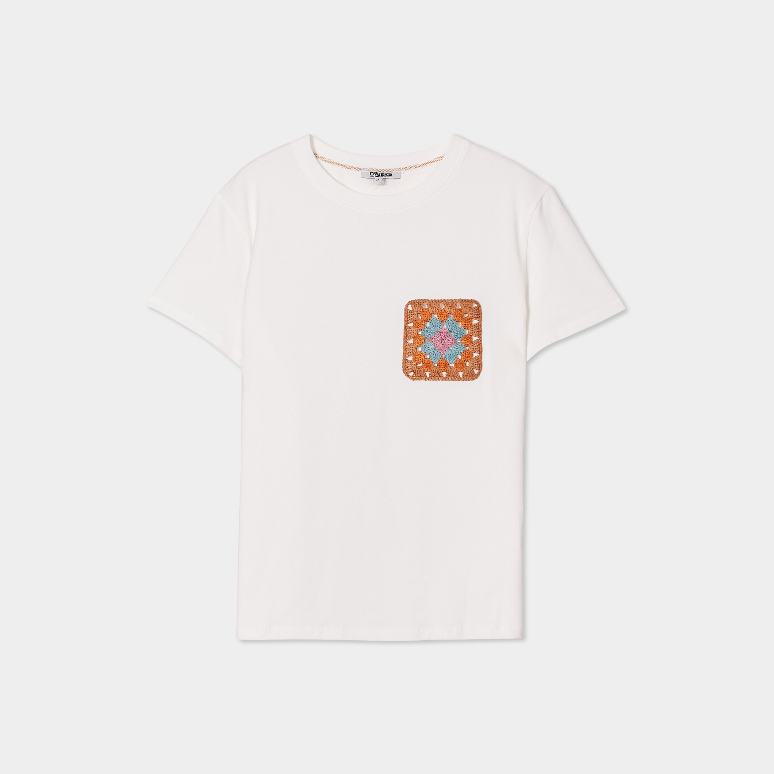 t shirt col rond detail crochet creeks blanc femme T-shirt col rond détail crochet Creeks blanc femme