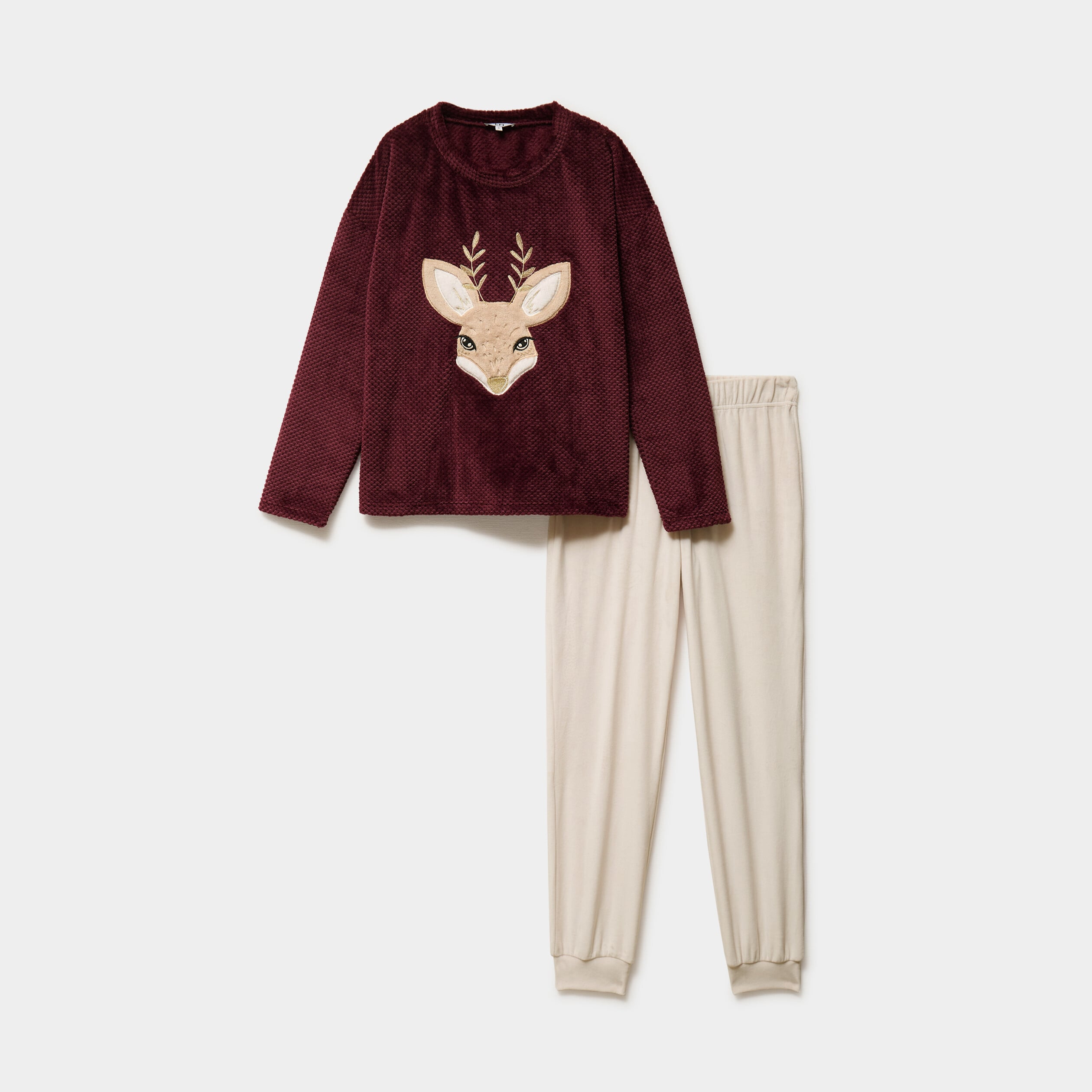 Ensemble pyjama pantalon polaire prune femme