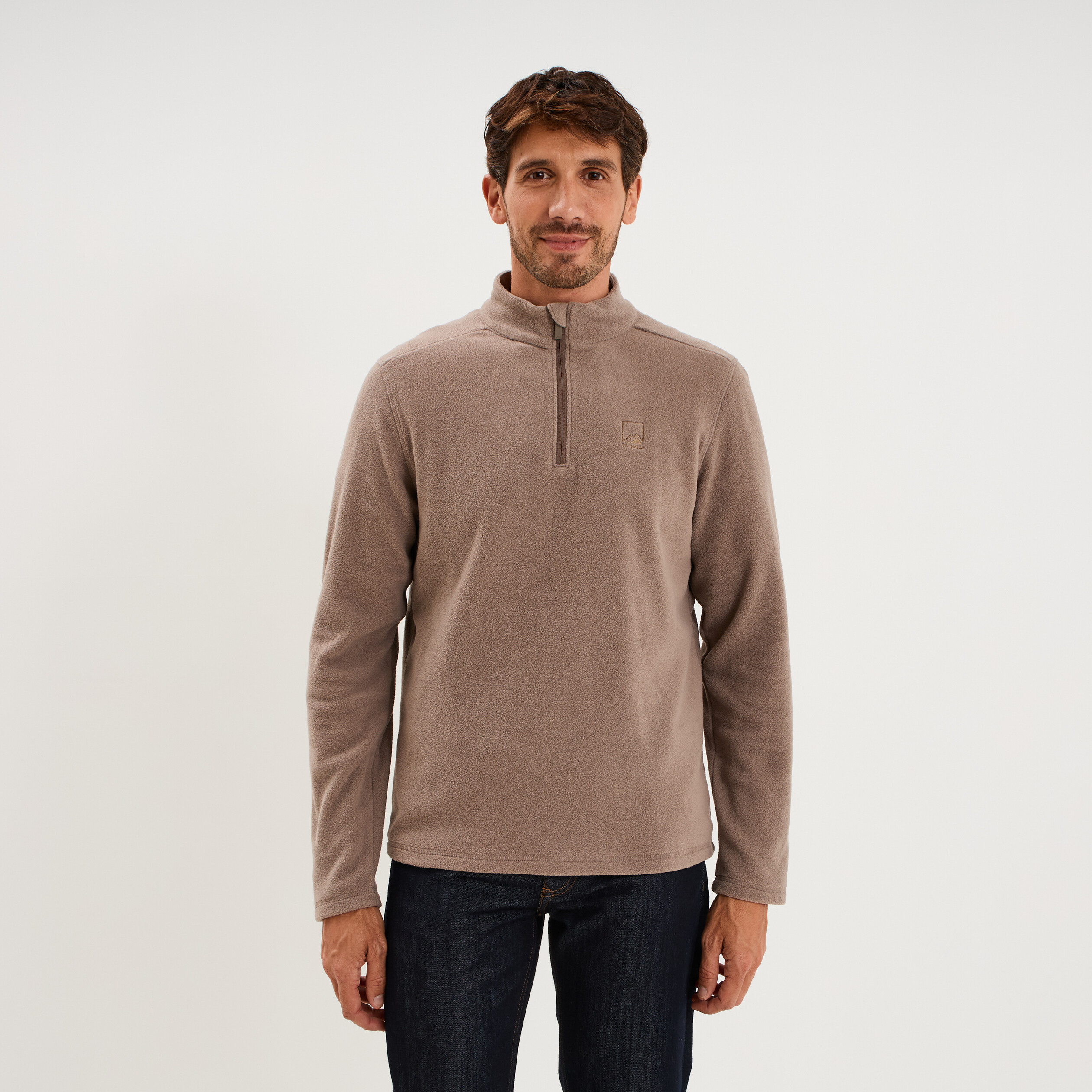 Sweat polaire col camionneur gris homme