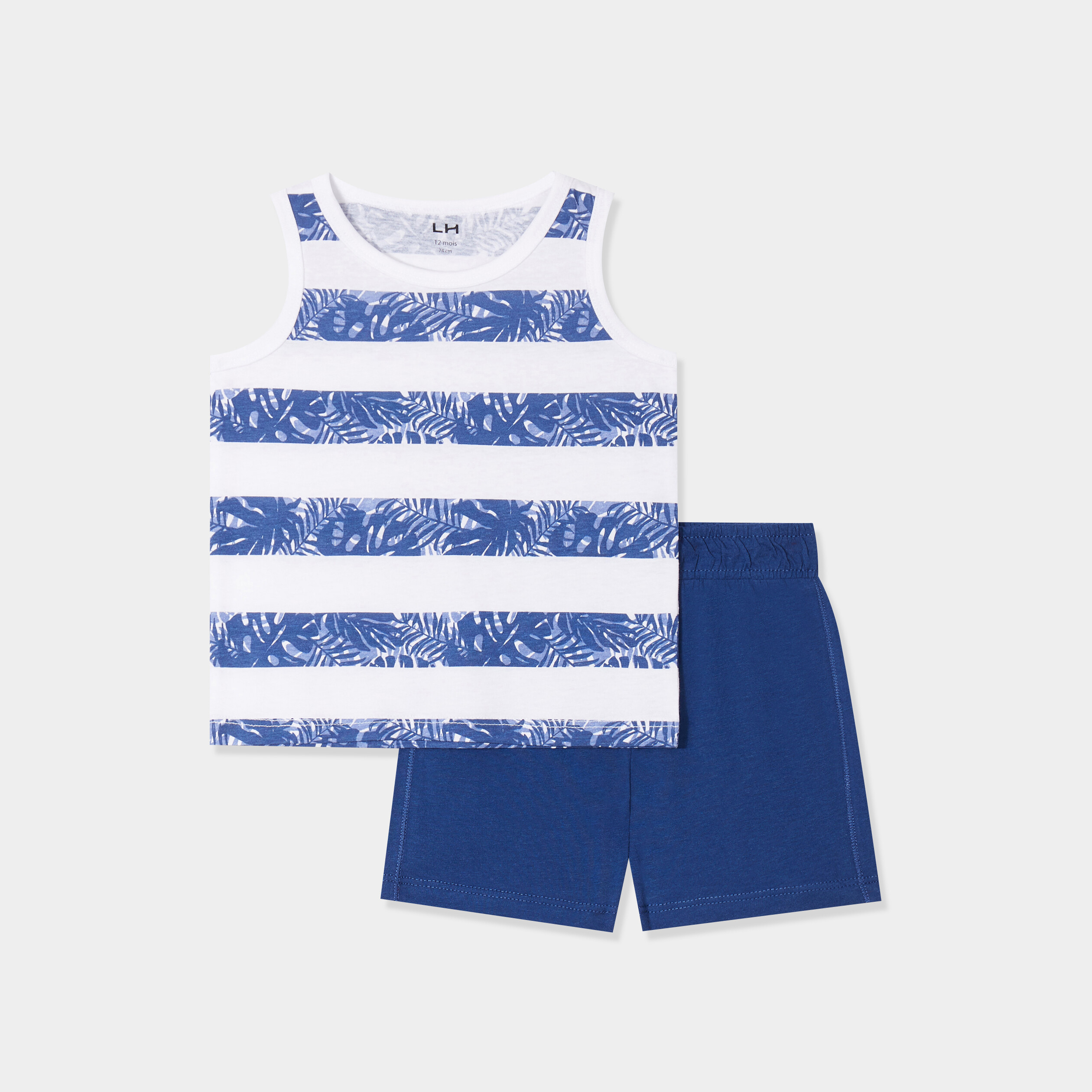 ensemble 2 pieces debardeur short coton bleu marine bebeg Ensemble 2 pièces débardeur short coton bleu marine bébé garçon