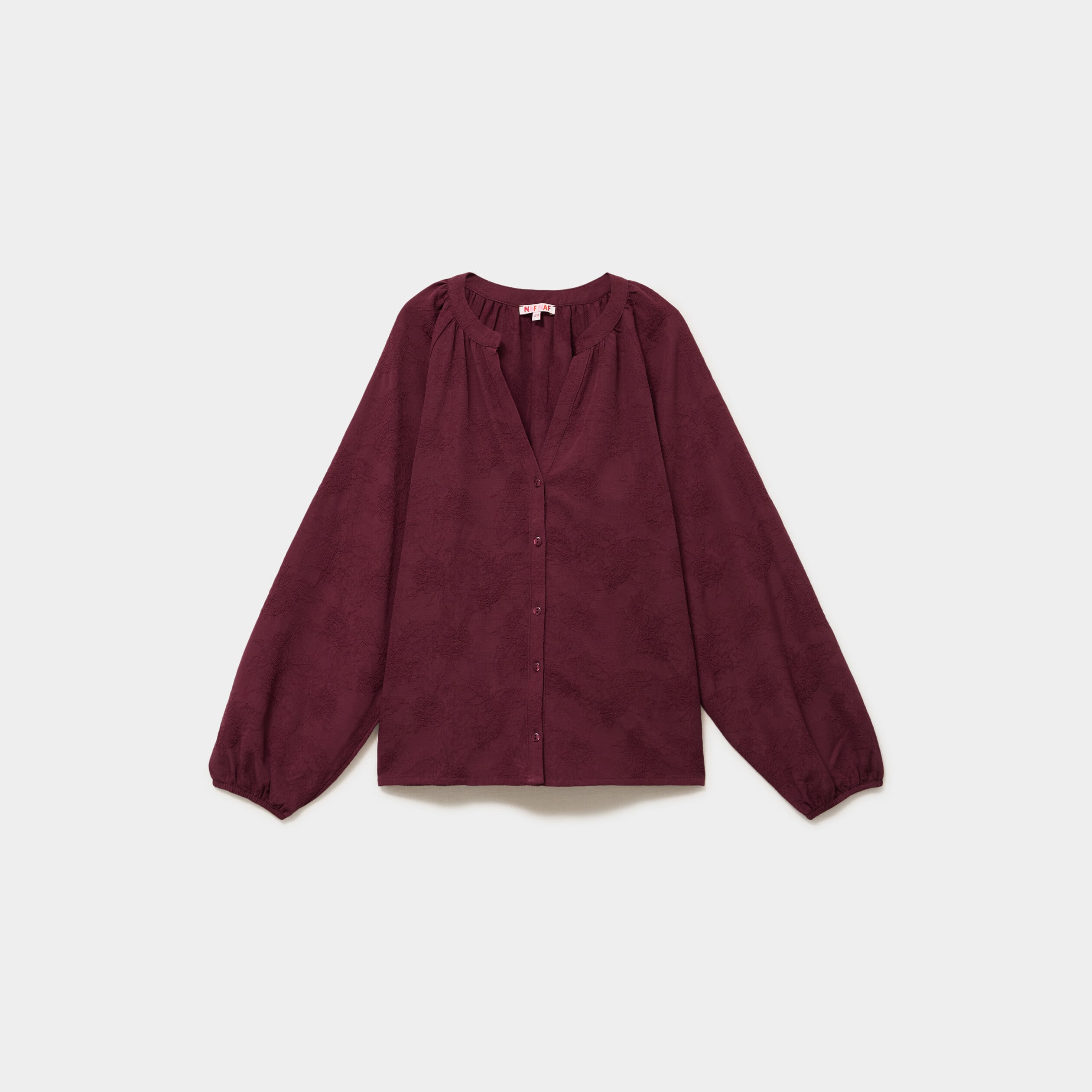 Chemise brod&eacute;e manches longues violet fonc&eacute; femme