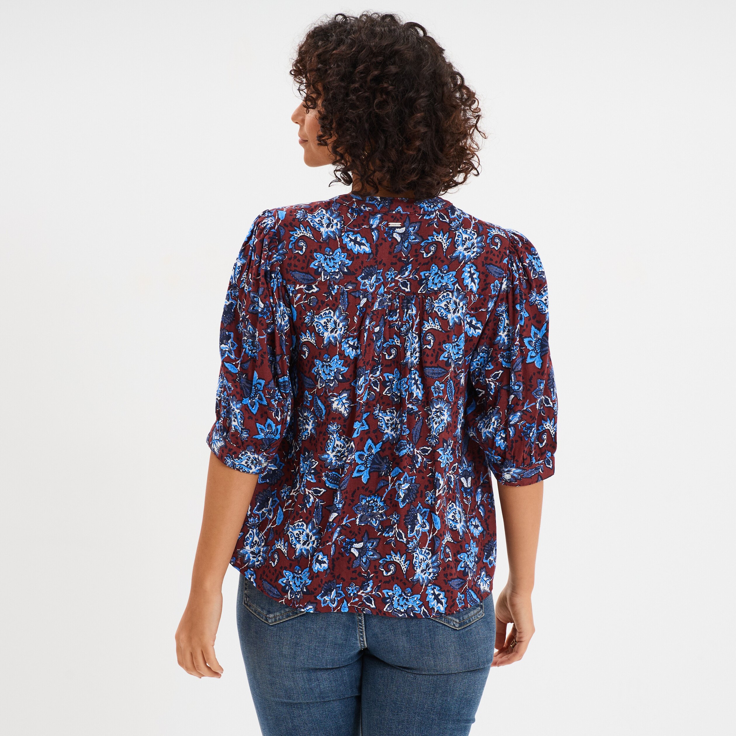 blouse col tunisien manches 34 coton marron femme Blouse col tunisien manches 3/4 coton marron femme