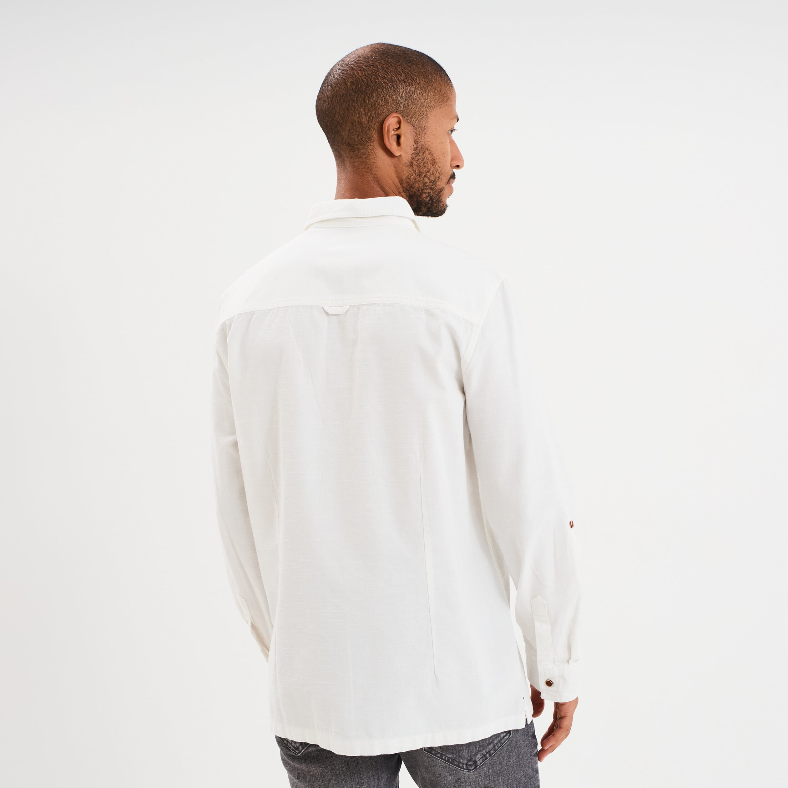 Chemise manches retroussables ivoire homme