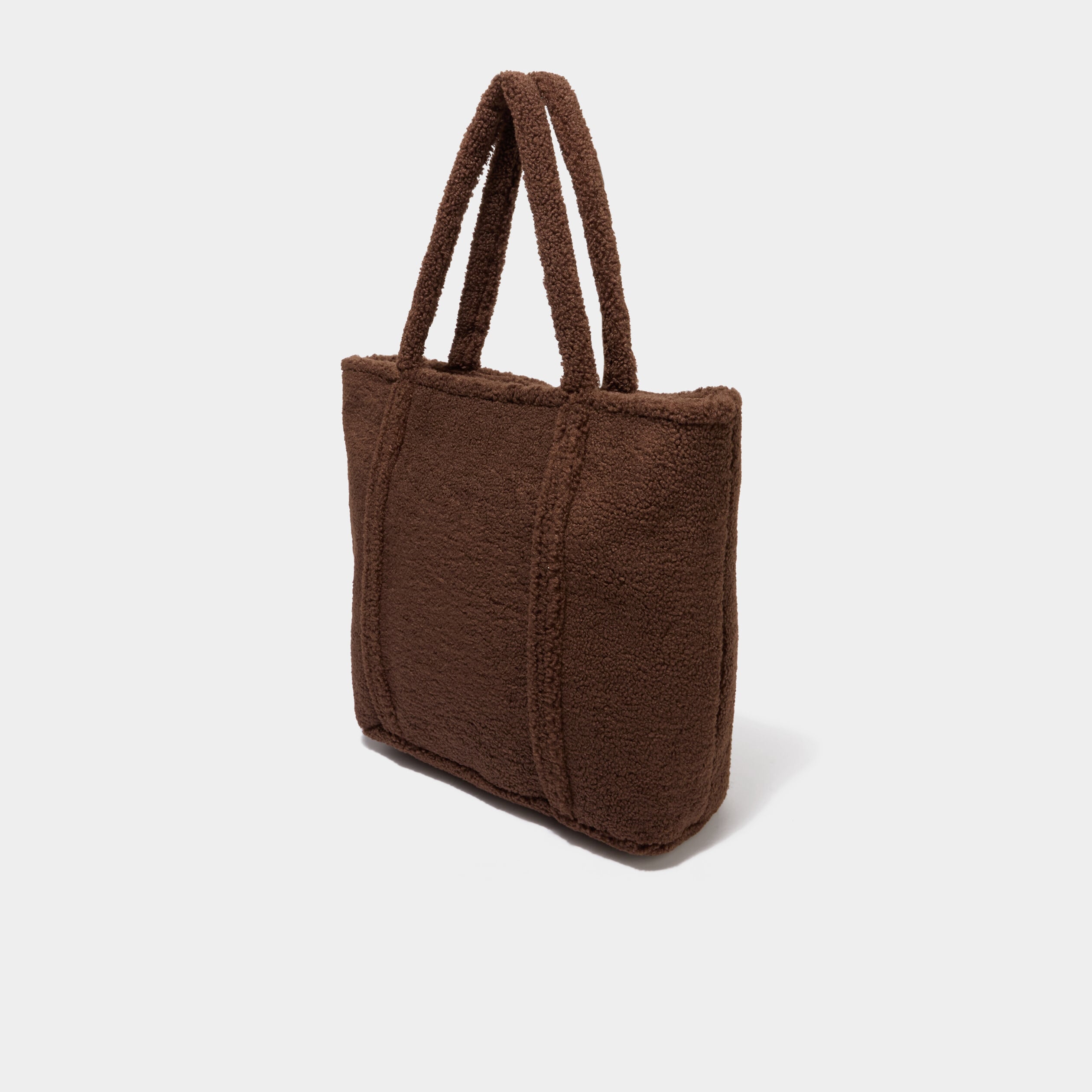 Sac shopper effet polaire marron fonc&eacute; femme