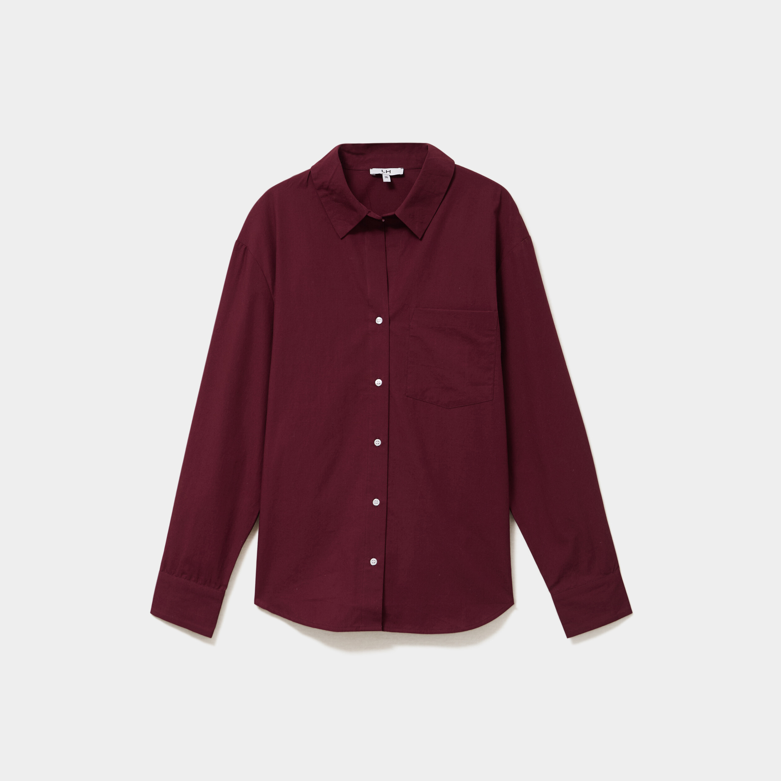 Chemise oversize 1 poche coton violet fonc&eacute; femme