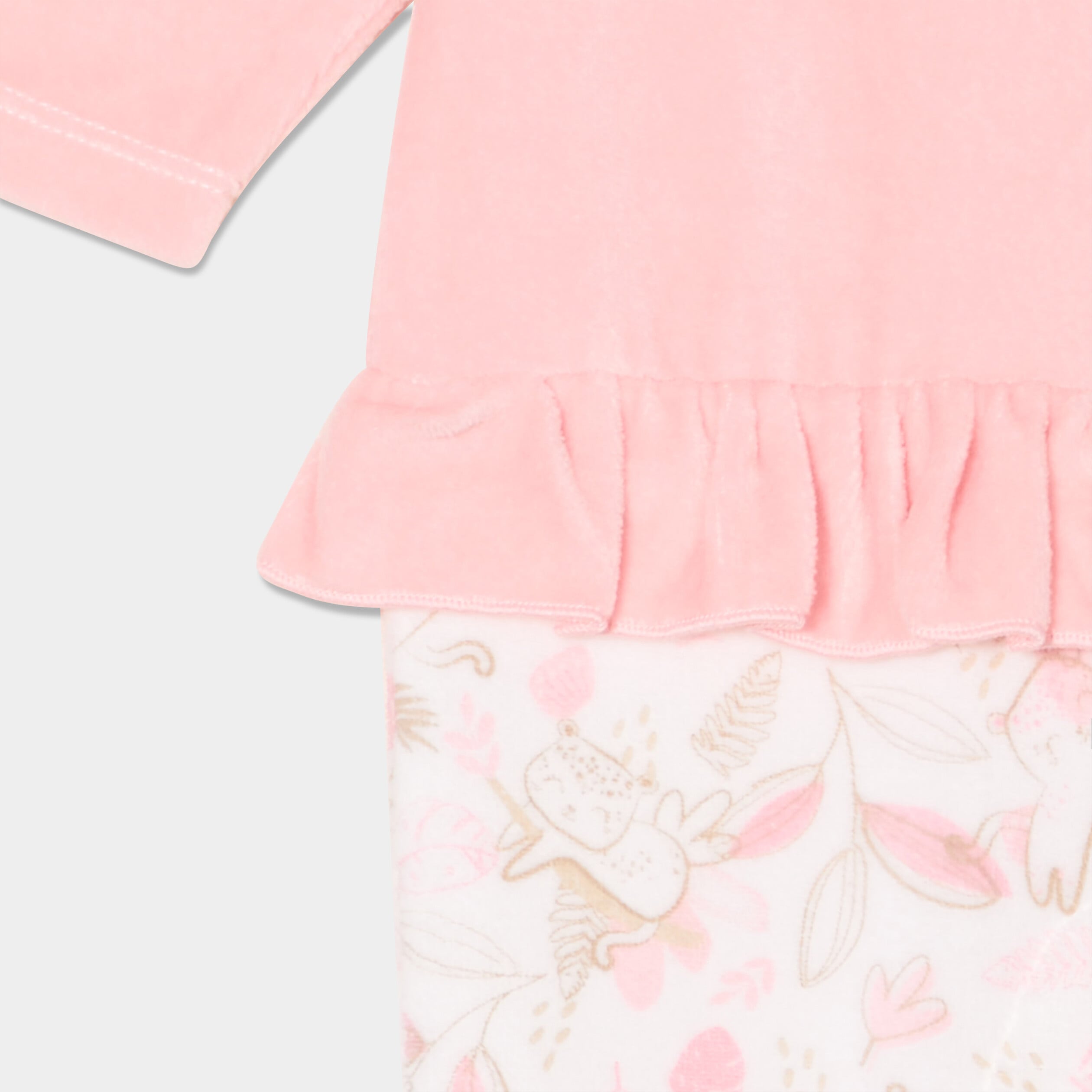 Dors-bien effet velours manches longues rose poudr&eacute;e b&eacute;b&eacute; fille