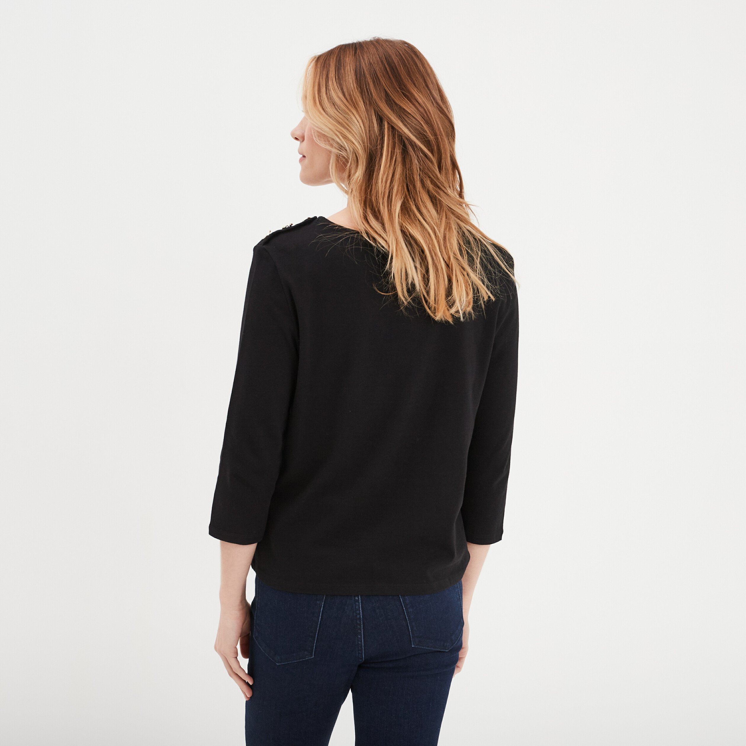 t shirt manches 34 col rond coton noir femme T-shirt manches 3/4 col rond coton noir femme