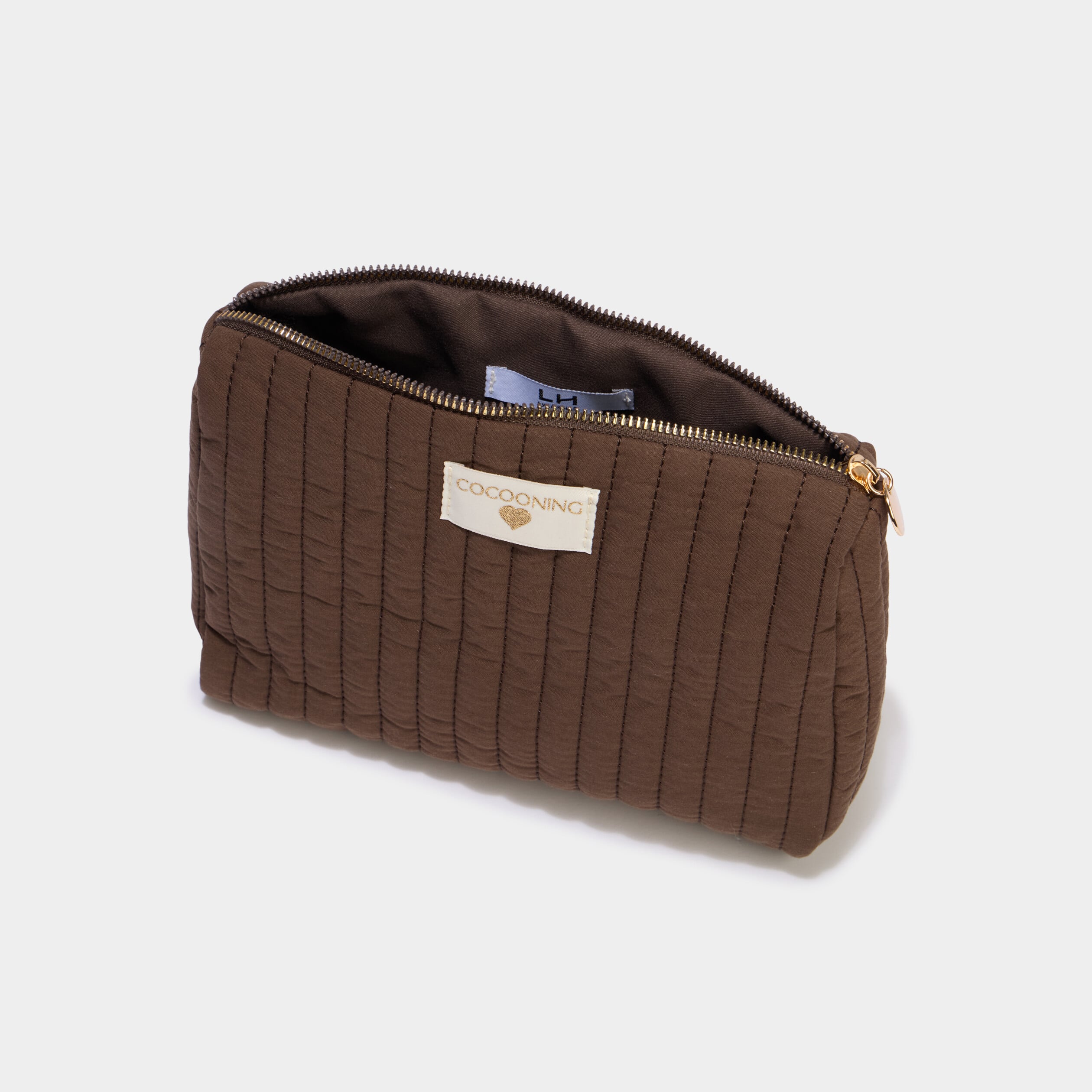 Trousse de toilette matelass&eacute;e marron fonc&eacute; mixte