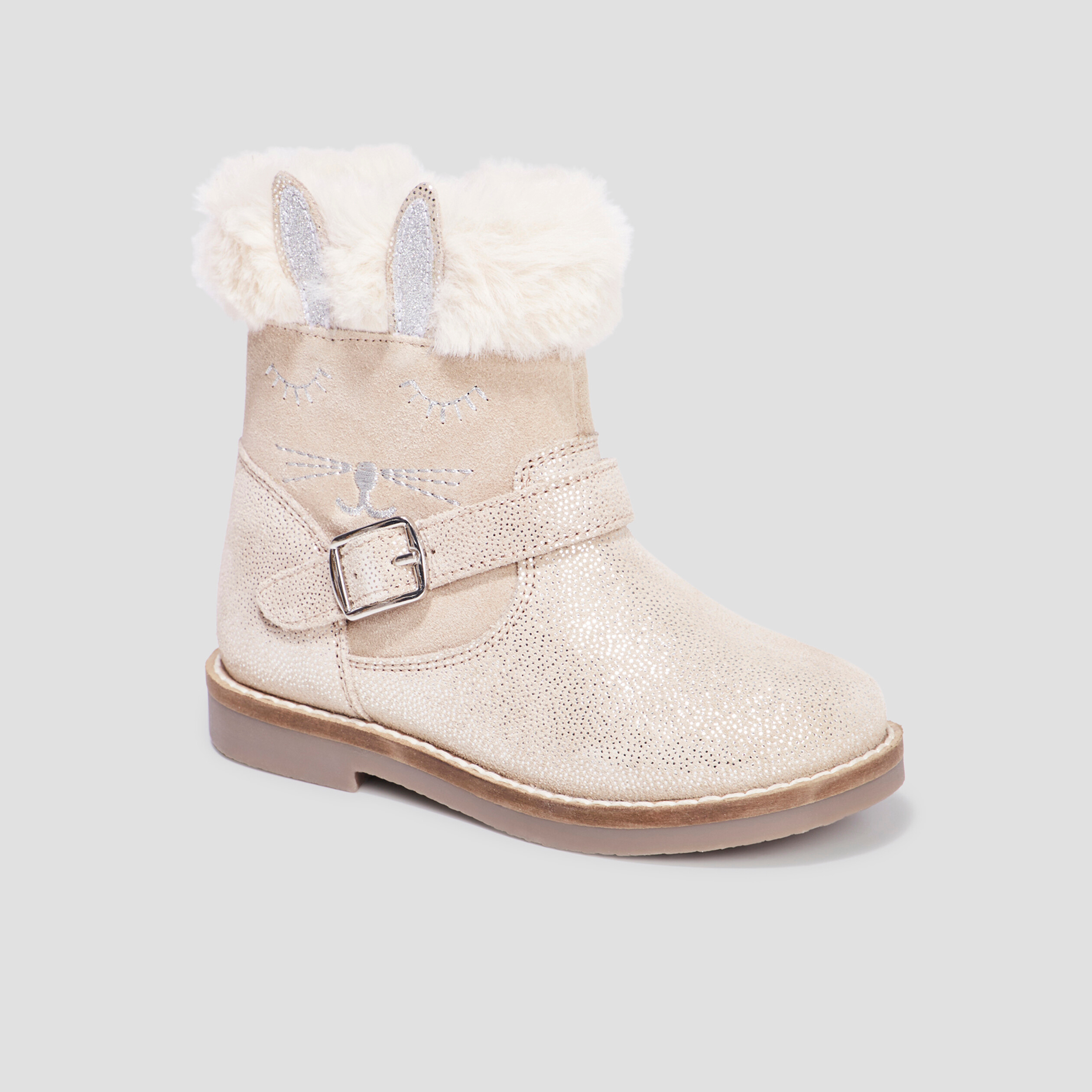 Bottes en cuir d tails fourrure rose fille La Halle