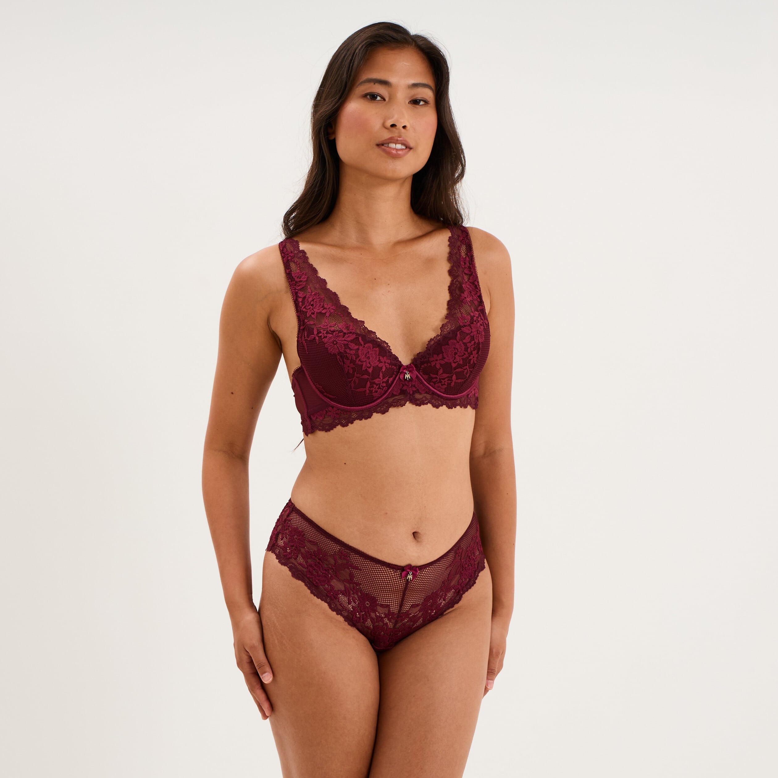 Soutien-gorge foulard avec dentelle prune femme