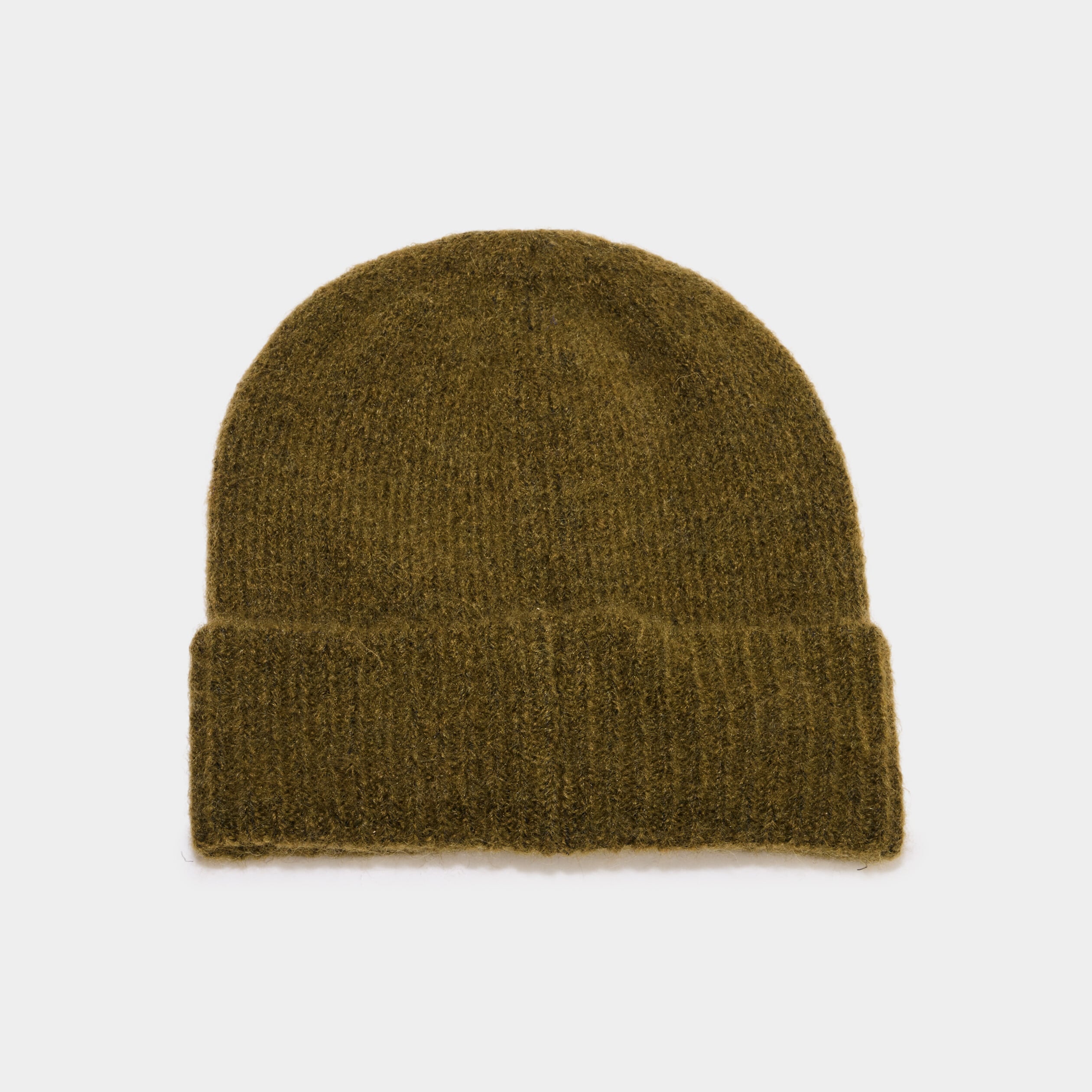 Bonnet maille c&ocirc;tel&eacute;e vert olive femme