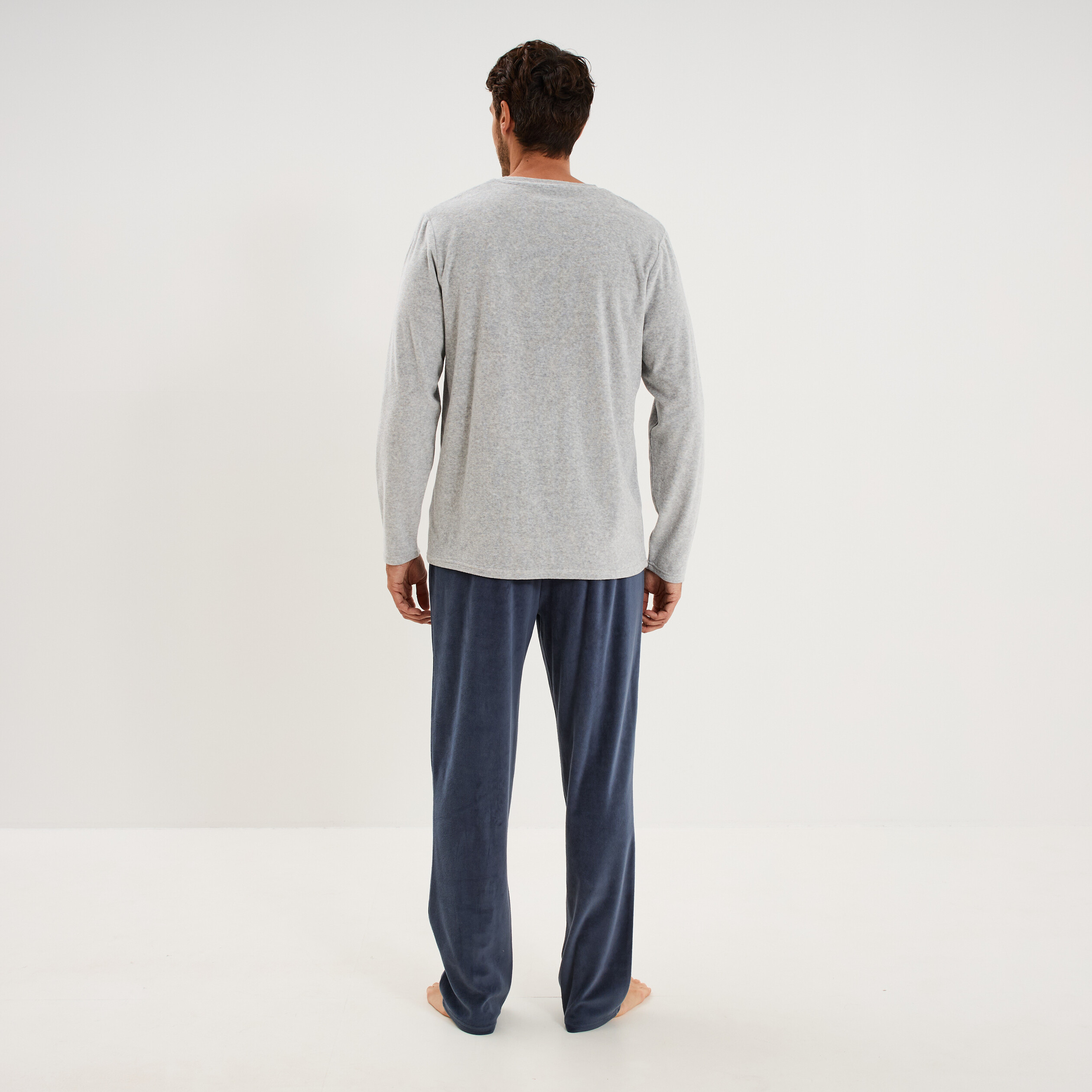 Ensemble pyjama pantalon effet velours gris homme