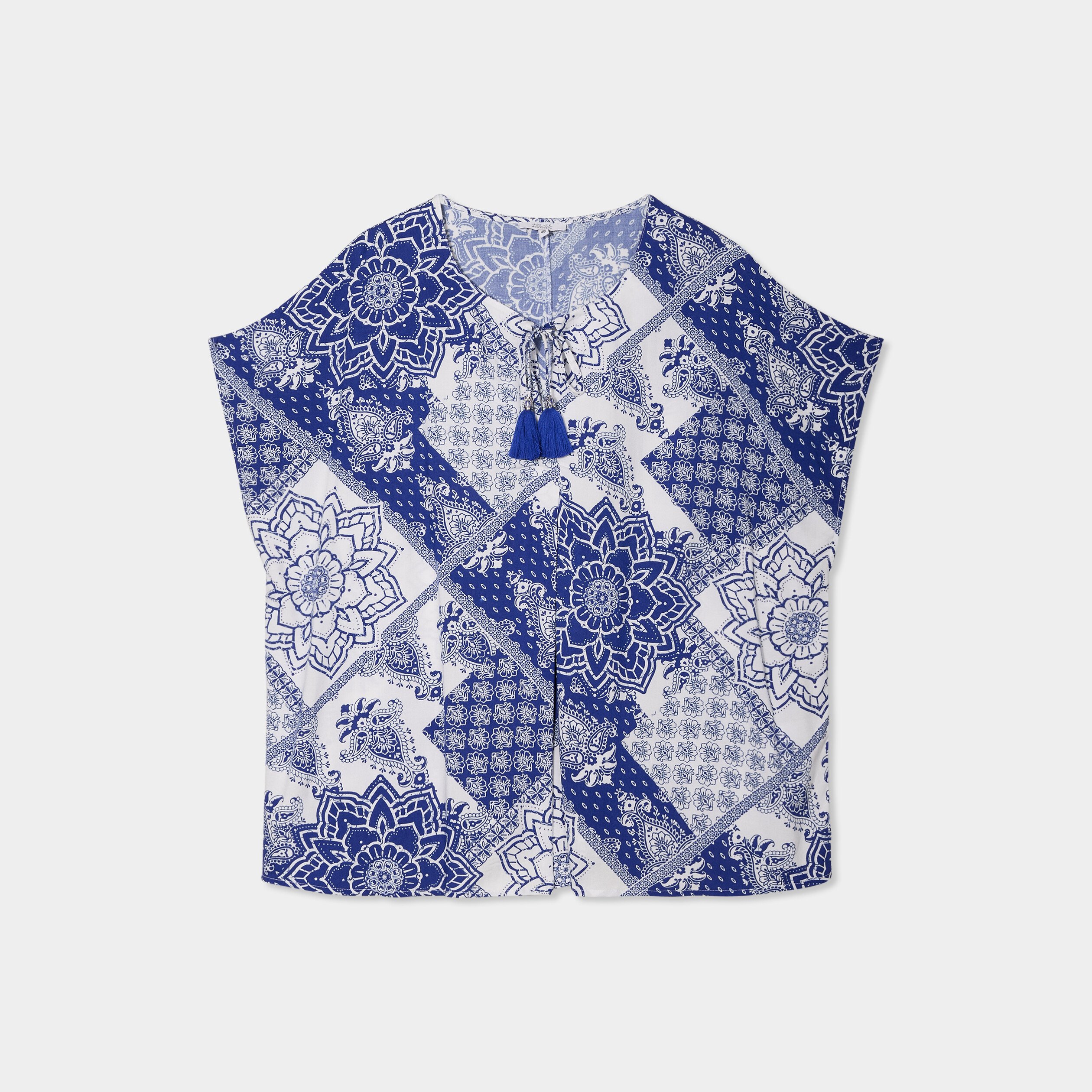 blouse fluide col a cordons bleu femmegt Blouse fluide col à cordons bleu femme grande taille