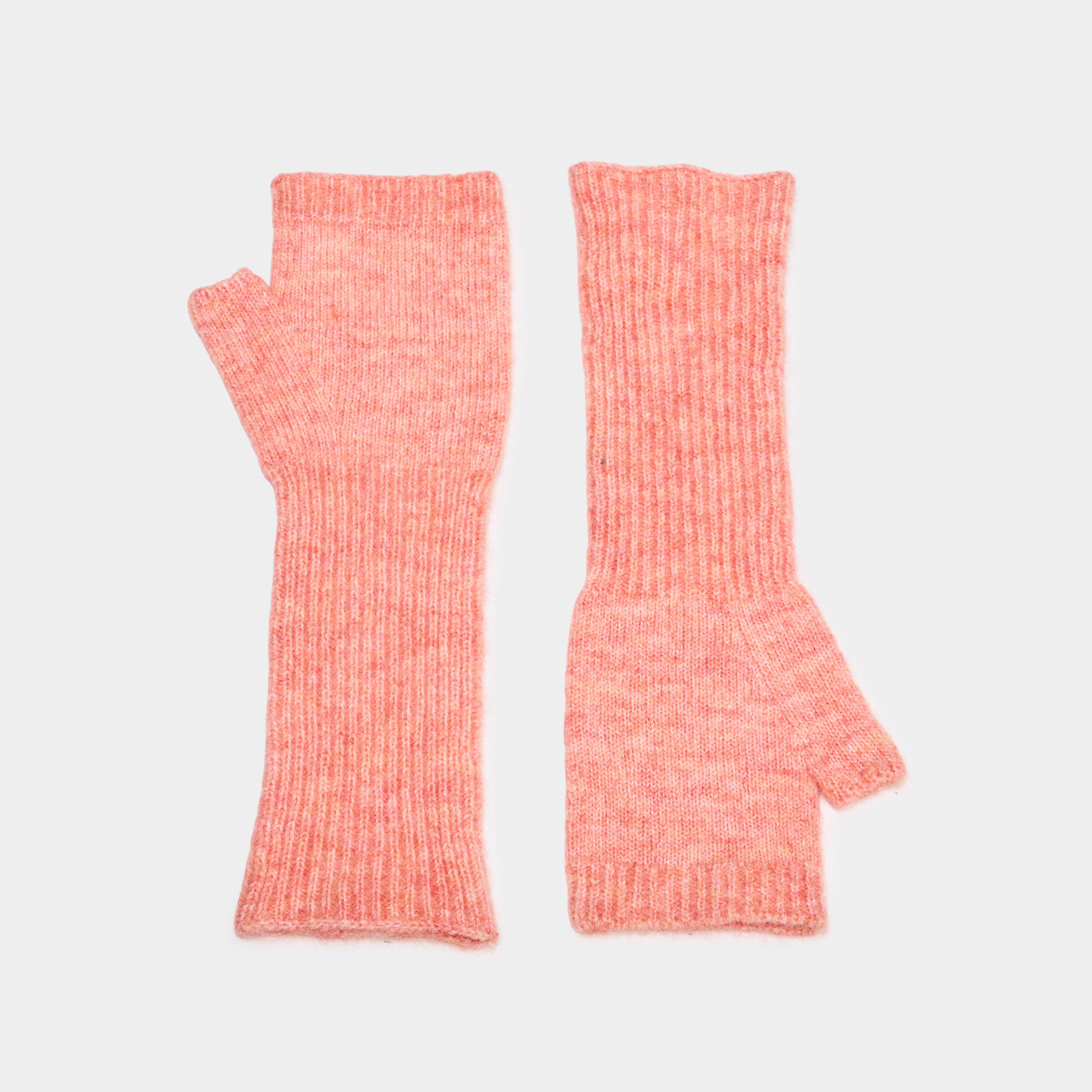 Mitaines longues en maille c&ocirc;tel&eacute;e rose corail femme