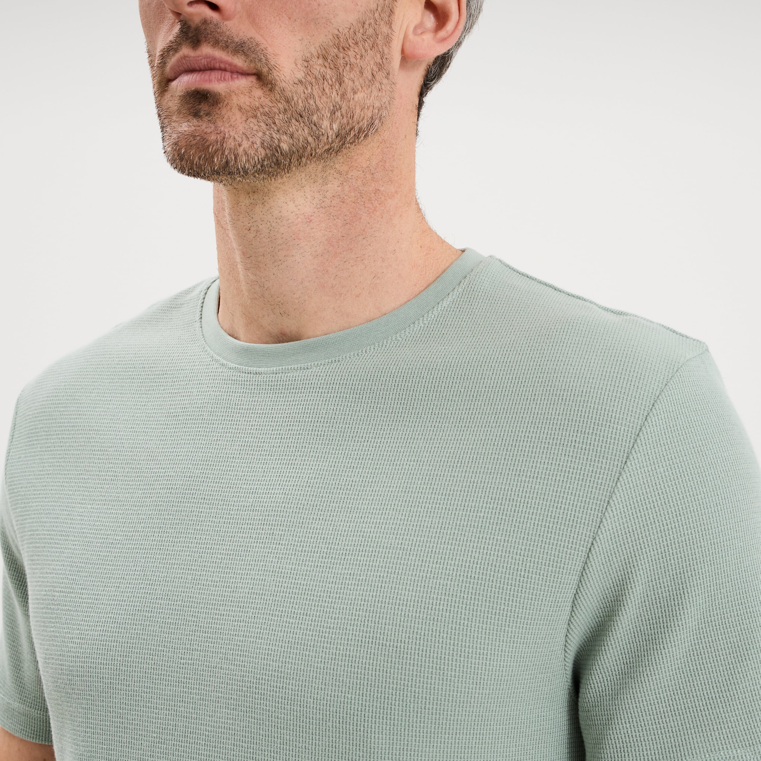 T-shirt textur&eacute; droit col rond coton vert pastel homme