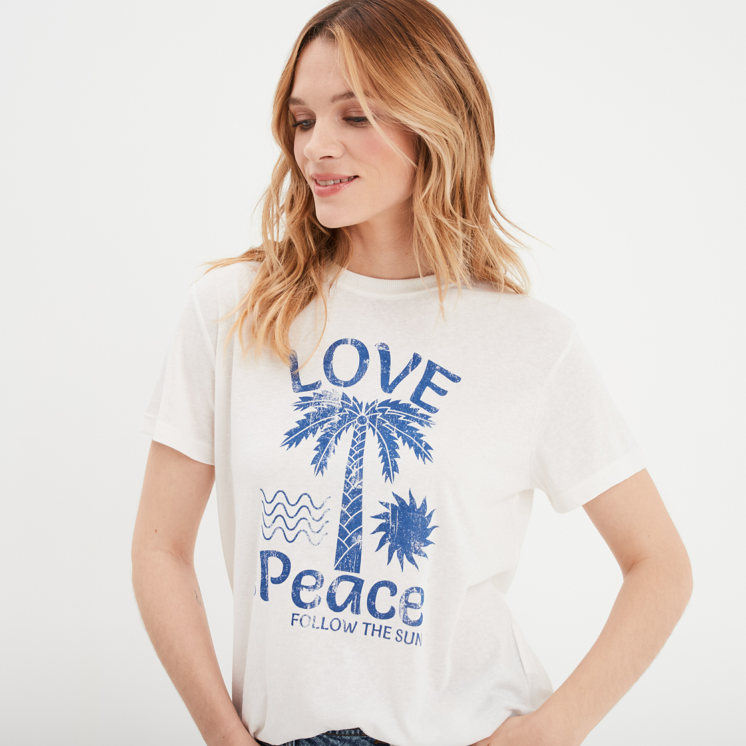 T-shirt manches courtes col rond Creeks blanc femme