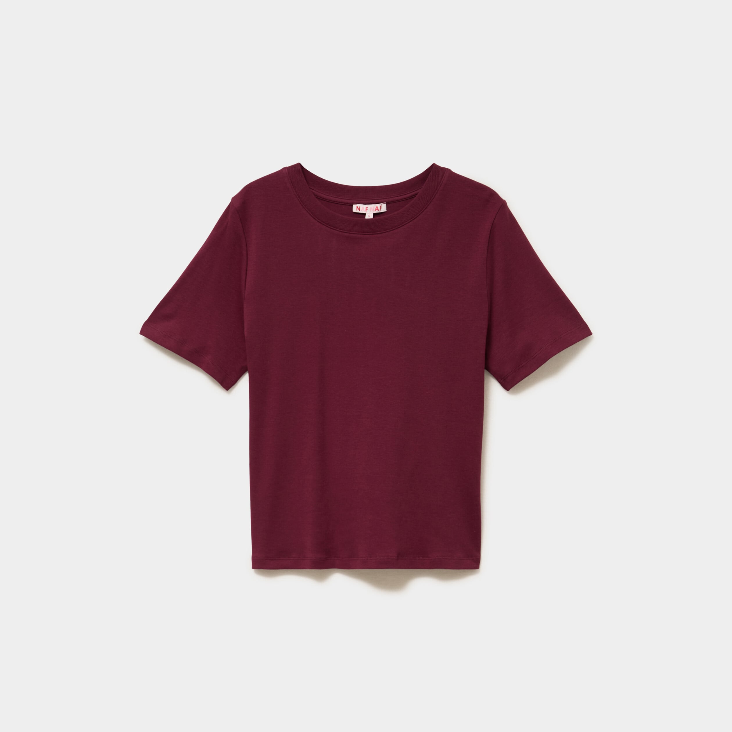 T-shirt manches courtes col rond coton bordeaux femme