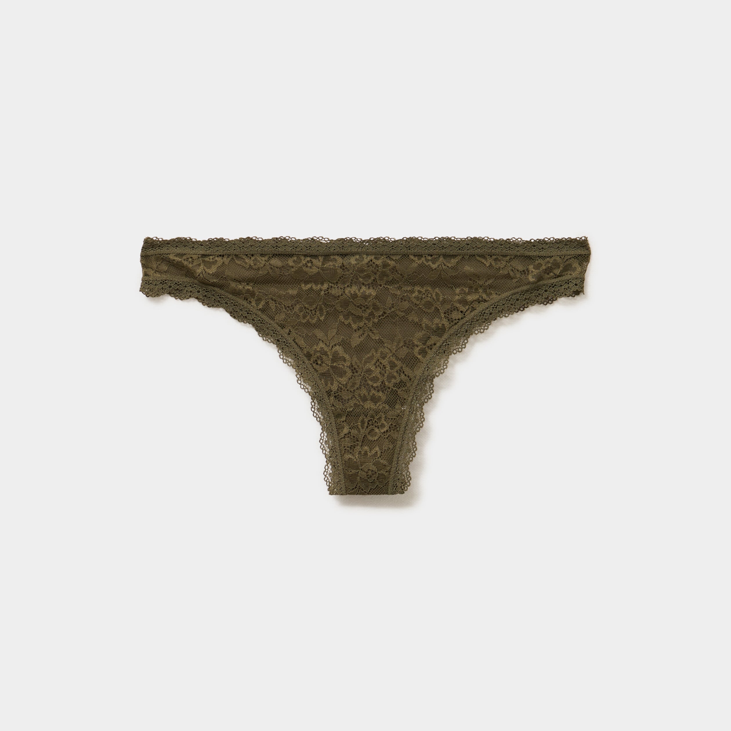 Tanga en dentelle doublure coton vert kaki femme