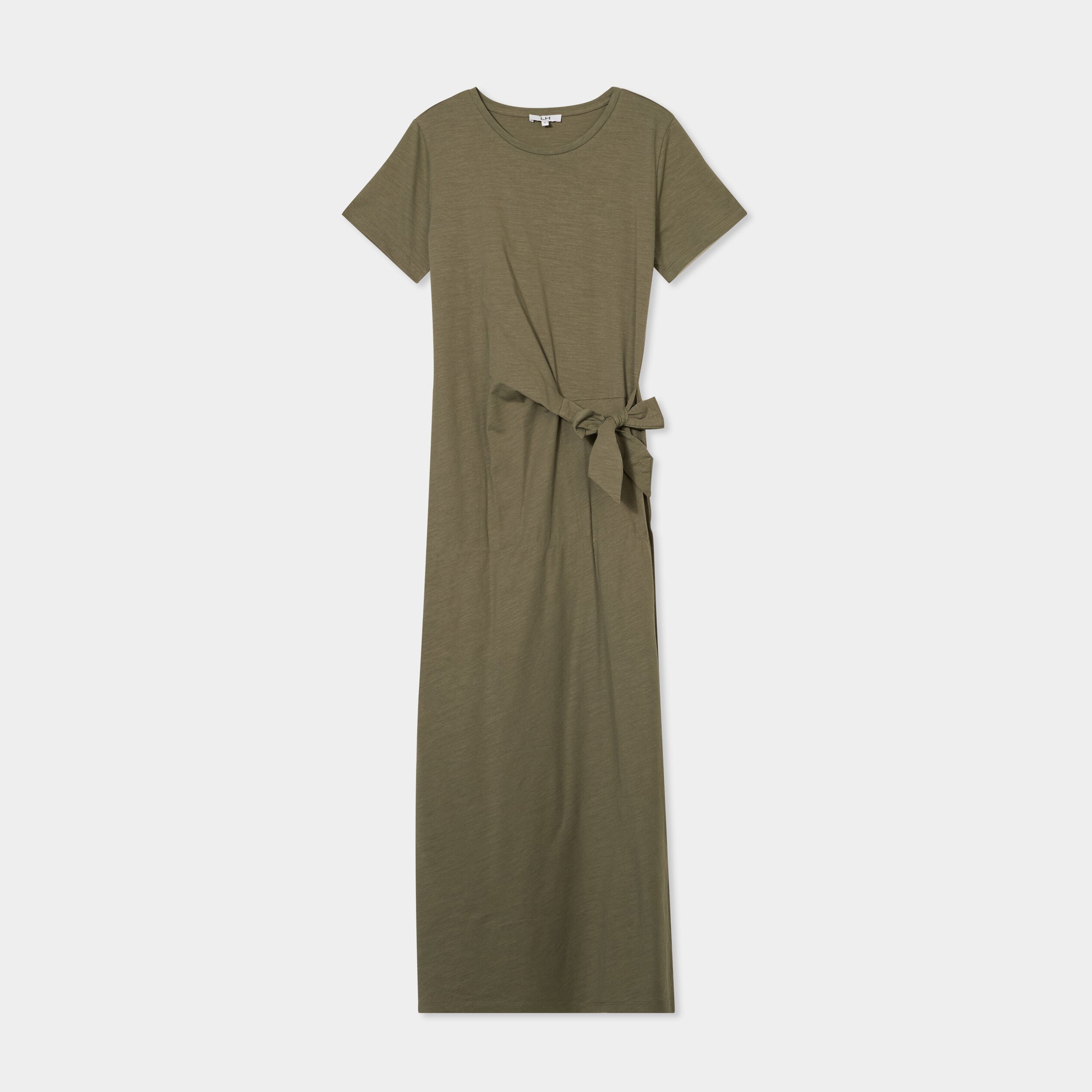 robe midi taille effet noue coton vert kaki femme Robe midi taille effet noué coton vert kaki femme