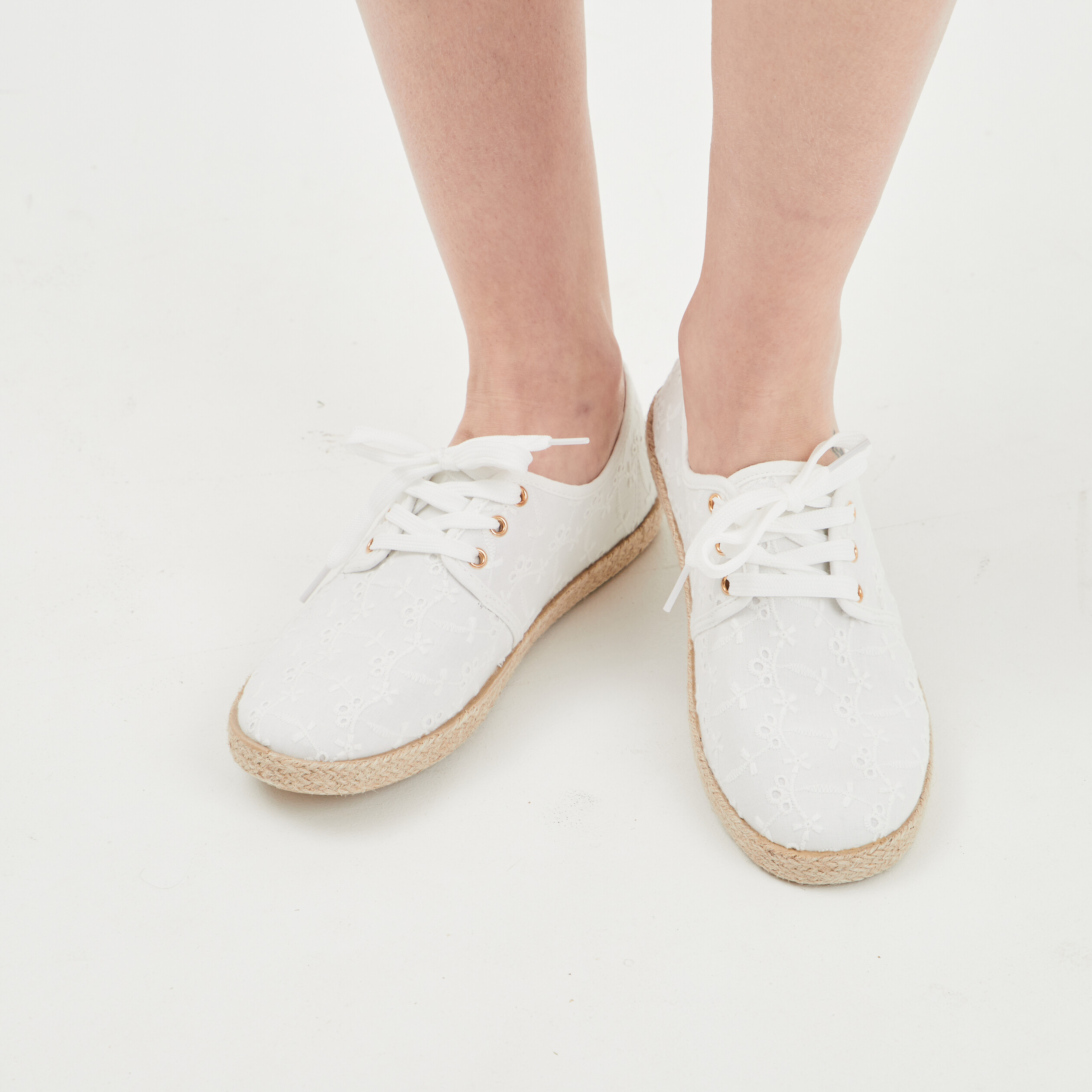 Derbies en toile &agrave; lacets blanc femme