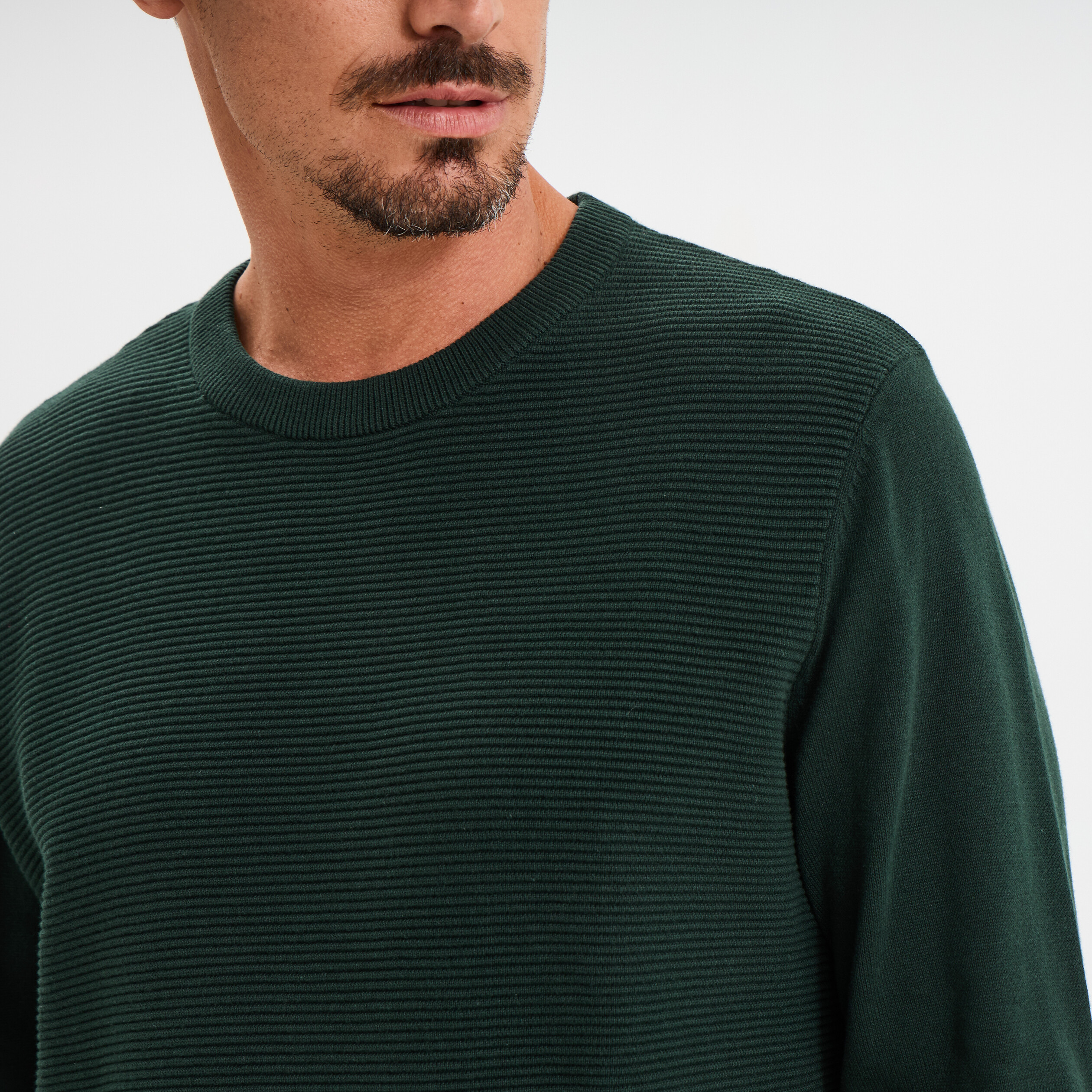 pull col rond coton manches longues vert fonce homme Pull col rond coton manches longues vert foncé homme
