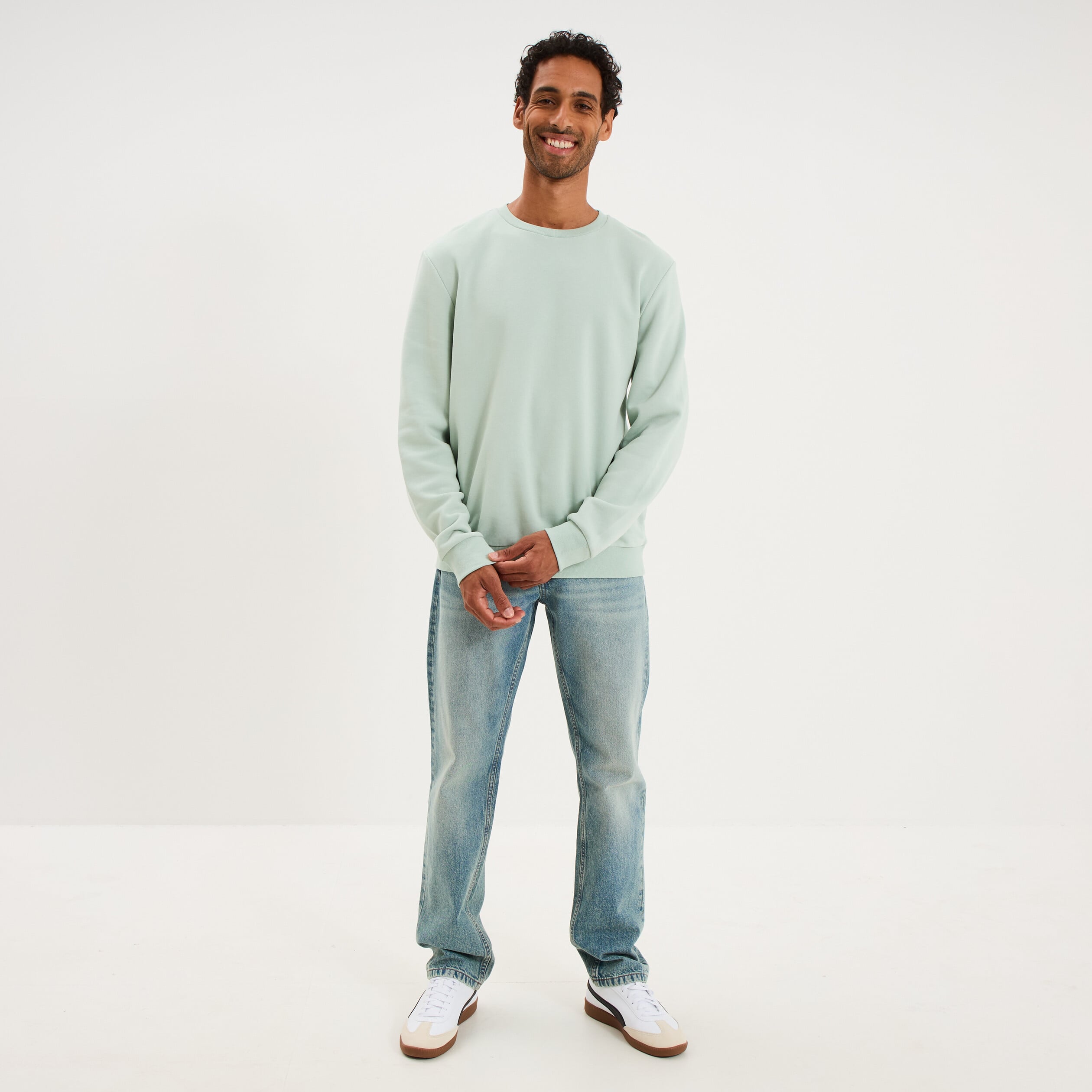 Sweat molleton col rond vert pastel homme