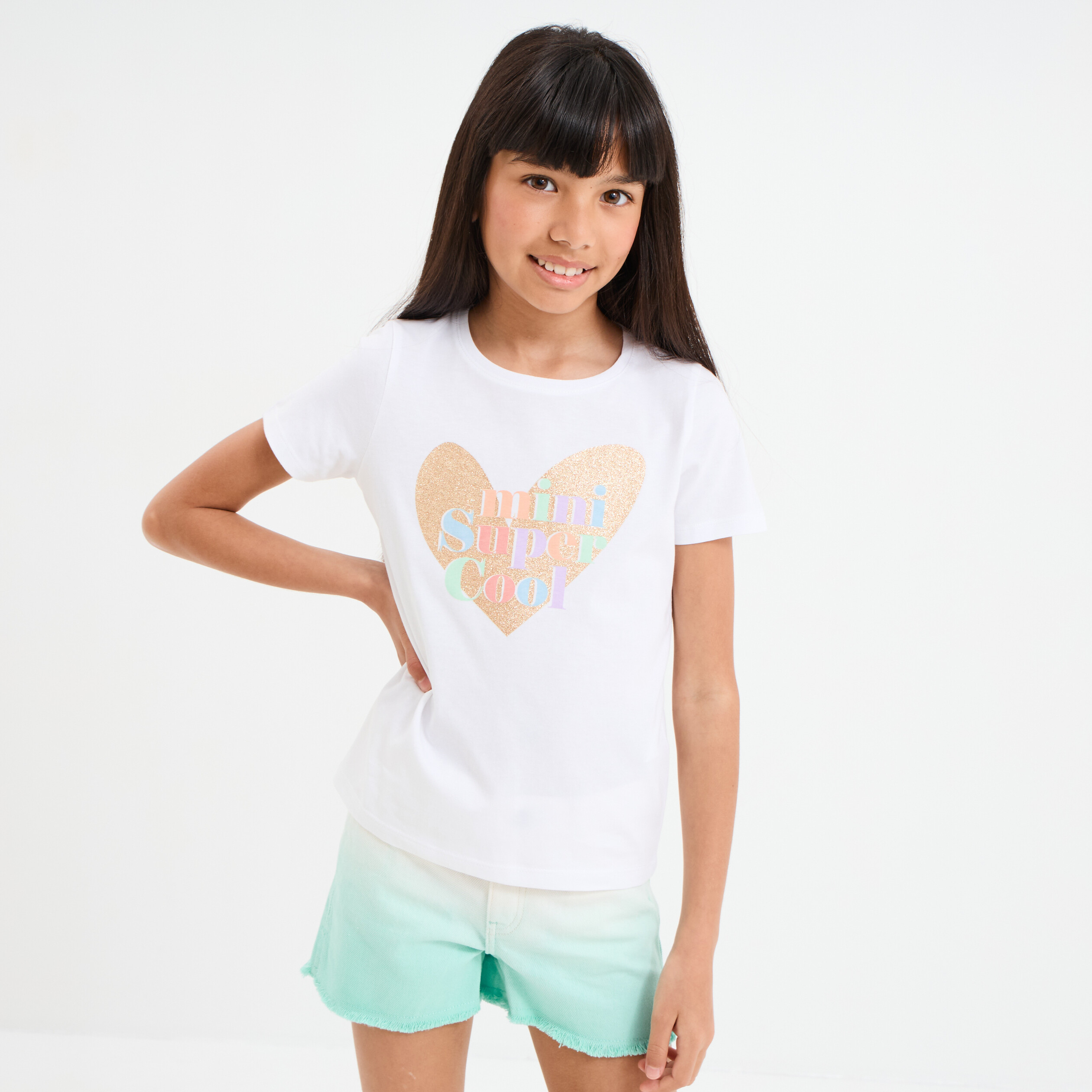 T-shirt manches courtes col rond coton ivoire fille