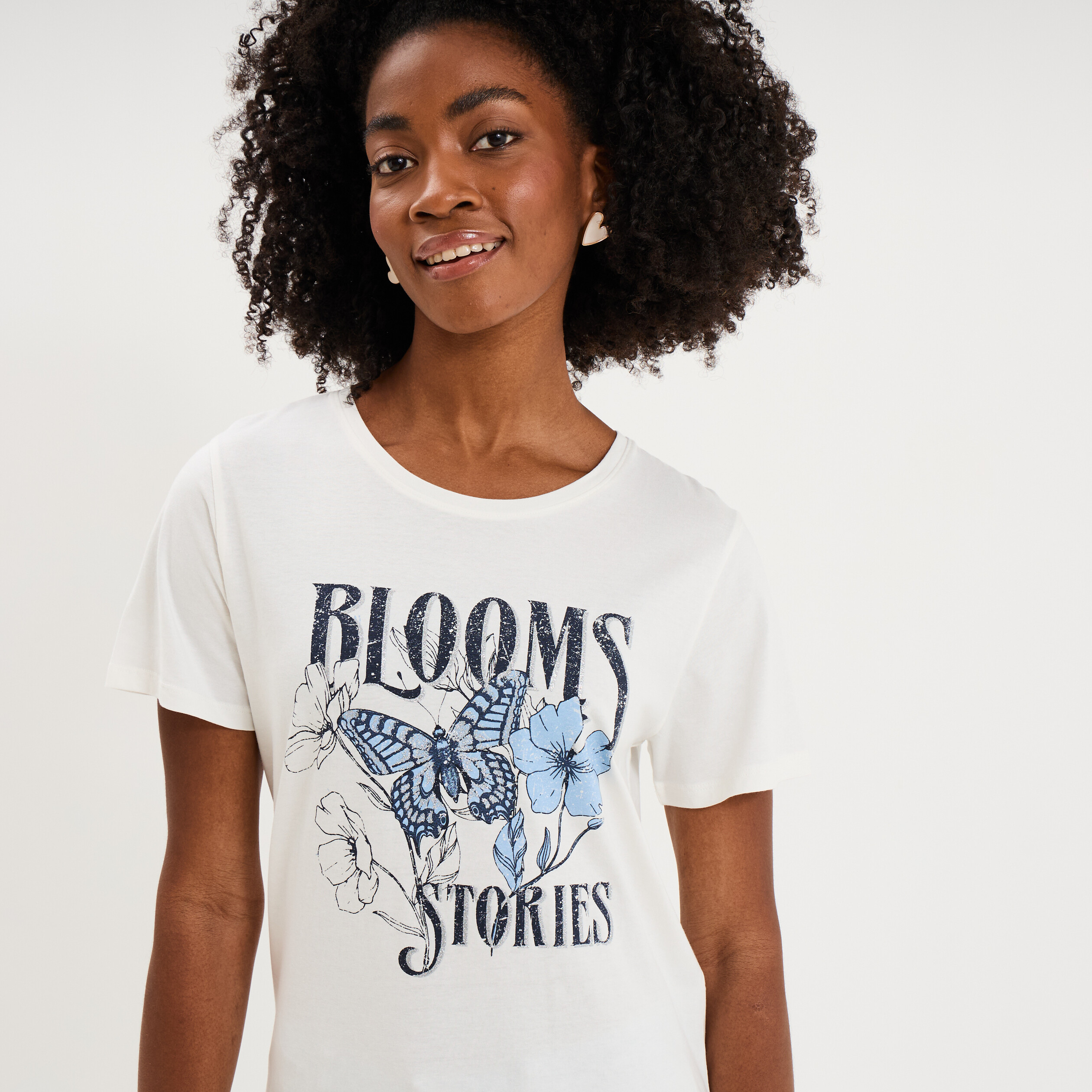 T-shirt ajust&eacute; manches courtes coton blanc femme
