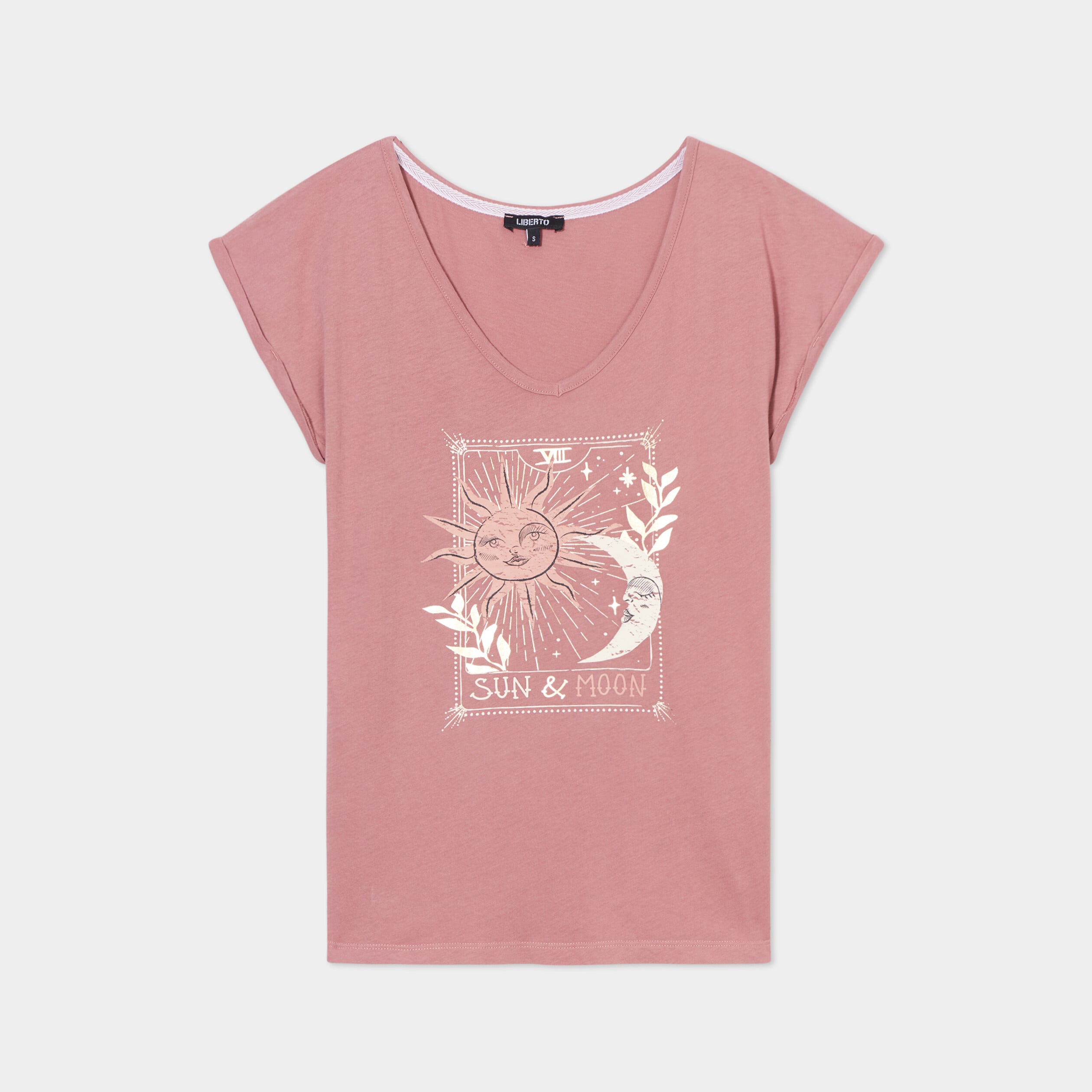 T-shirt coton col en V manches courtes vert clair femme