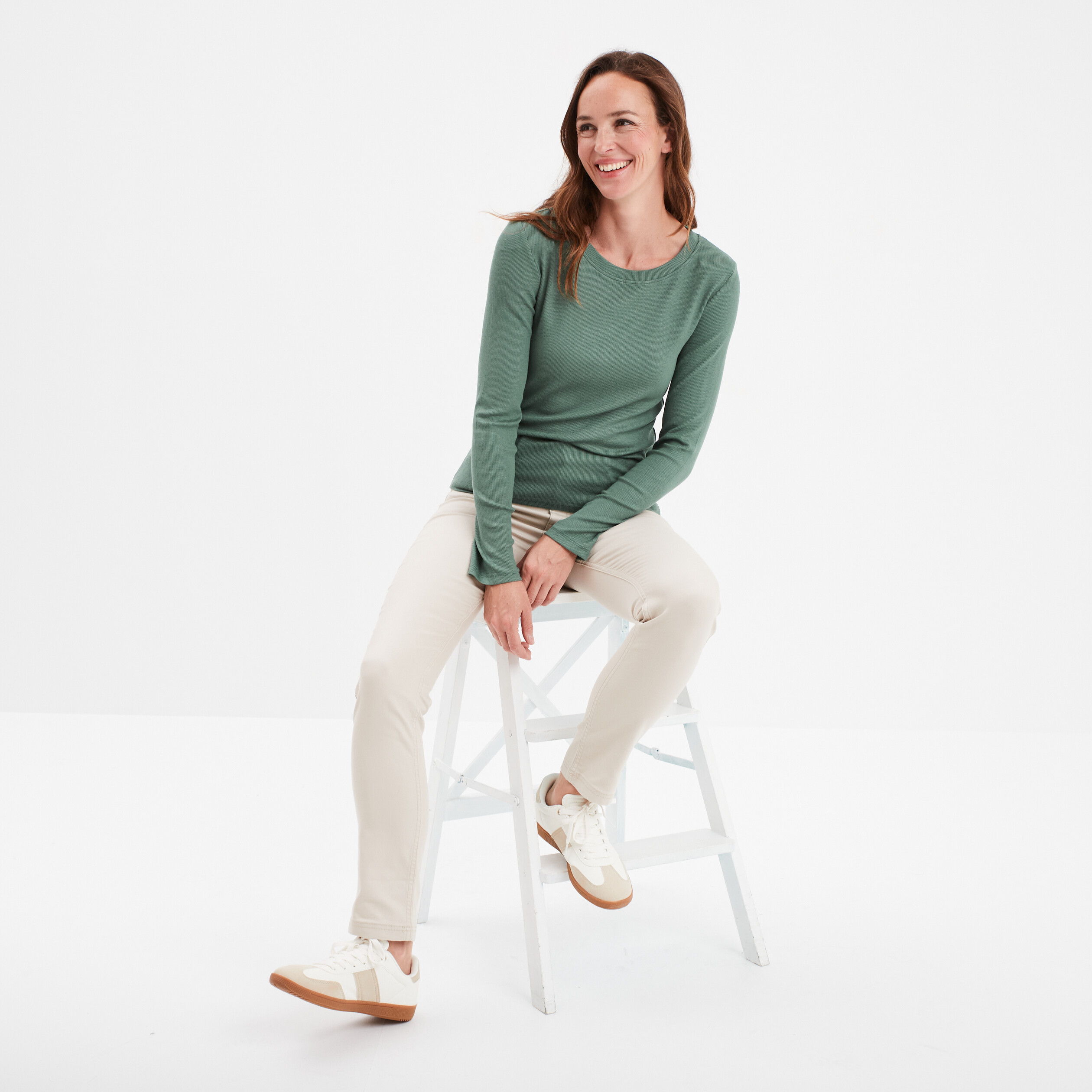 t shirt col rond manches longues vert femme T-shirt col rond manches longues vert femme