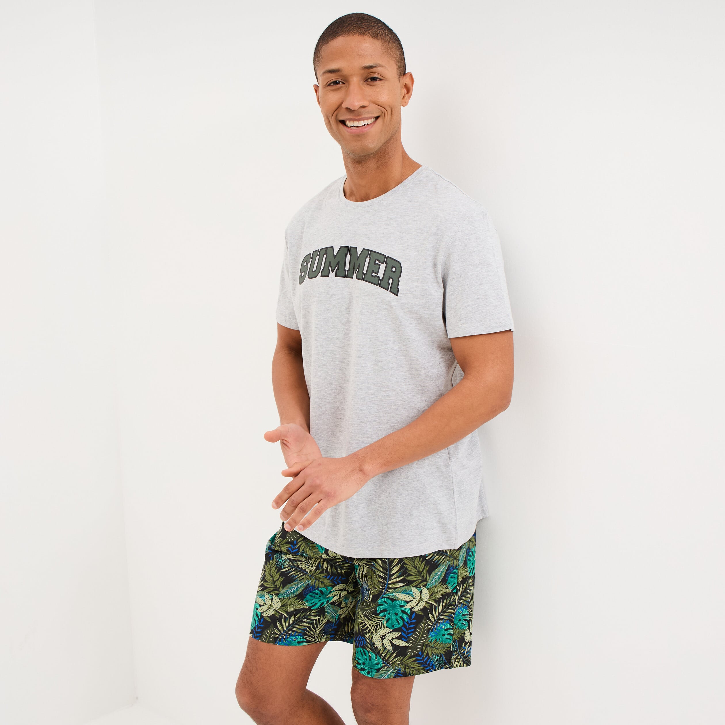 Ensemble pyjama short et t-shirt coton gris clair homme