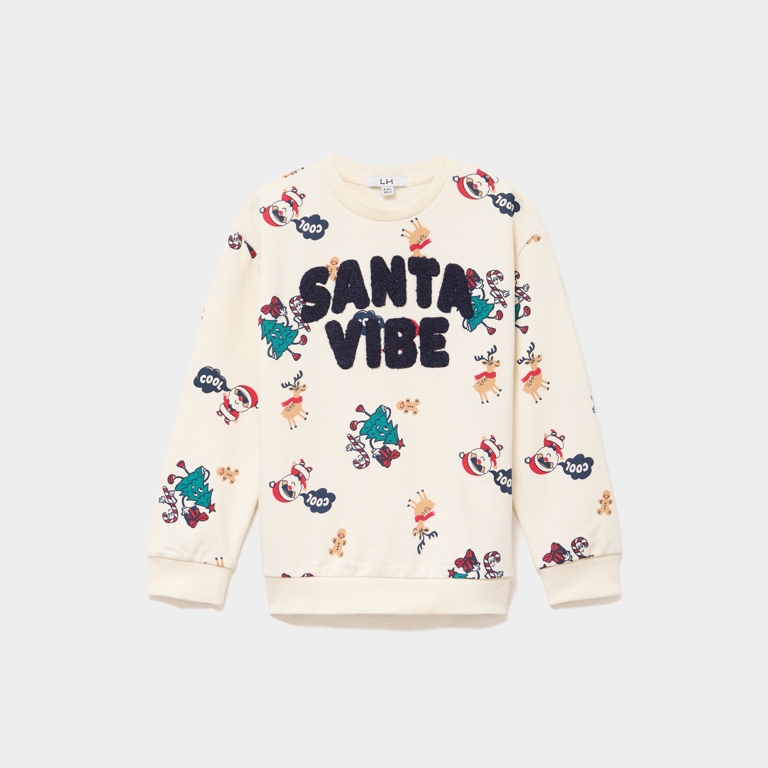 Sweat de No&euml;l col rond ecru gar&ccedil;on