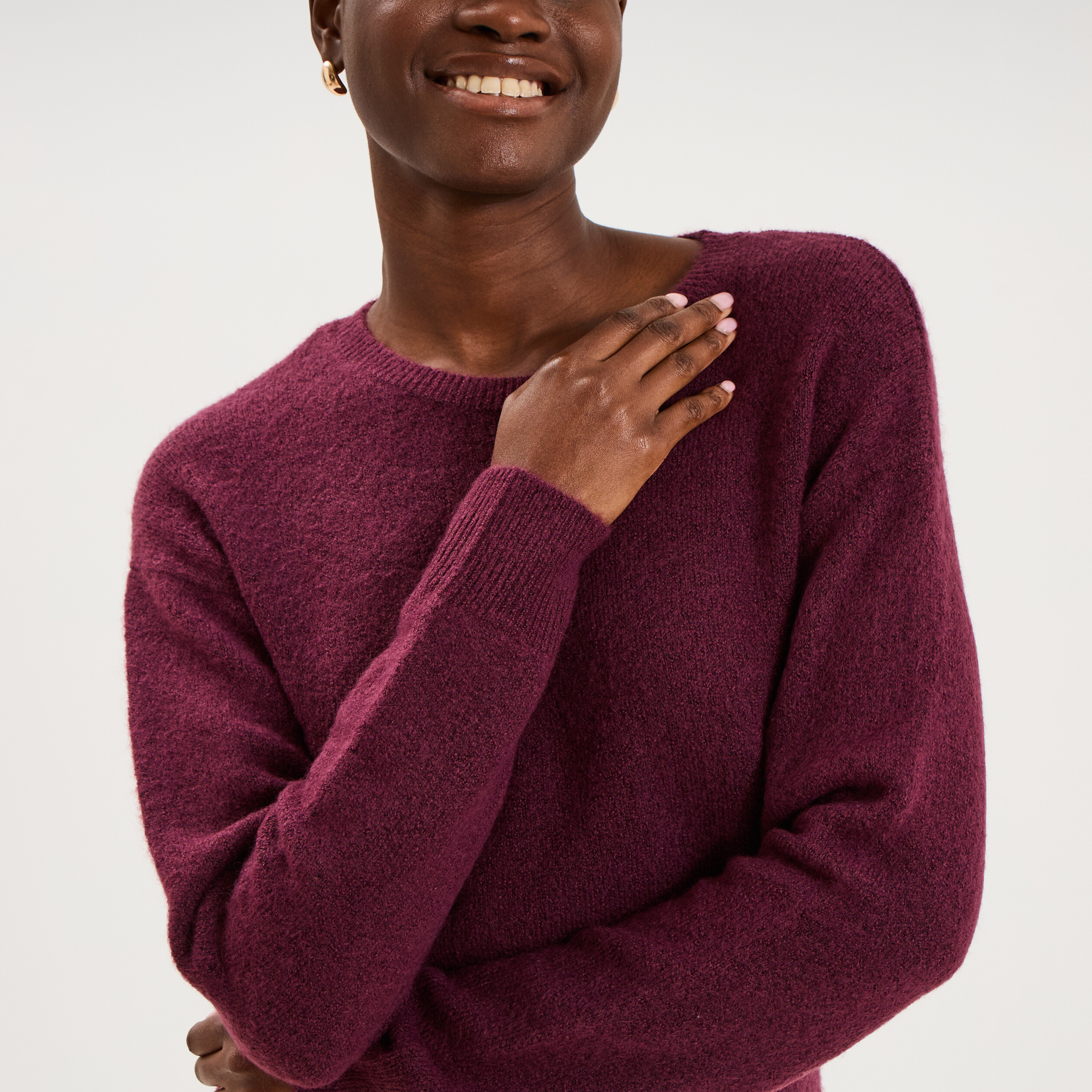 Pull col rond manches longues prune femme