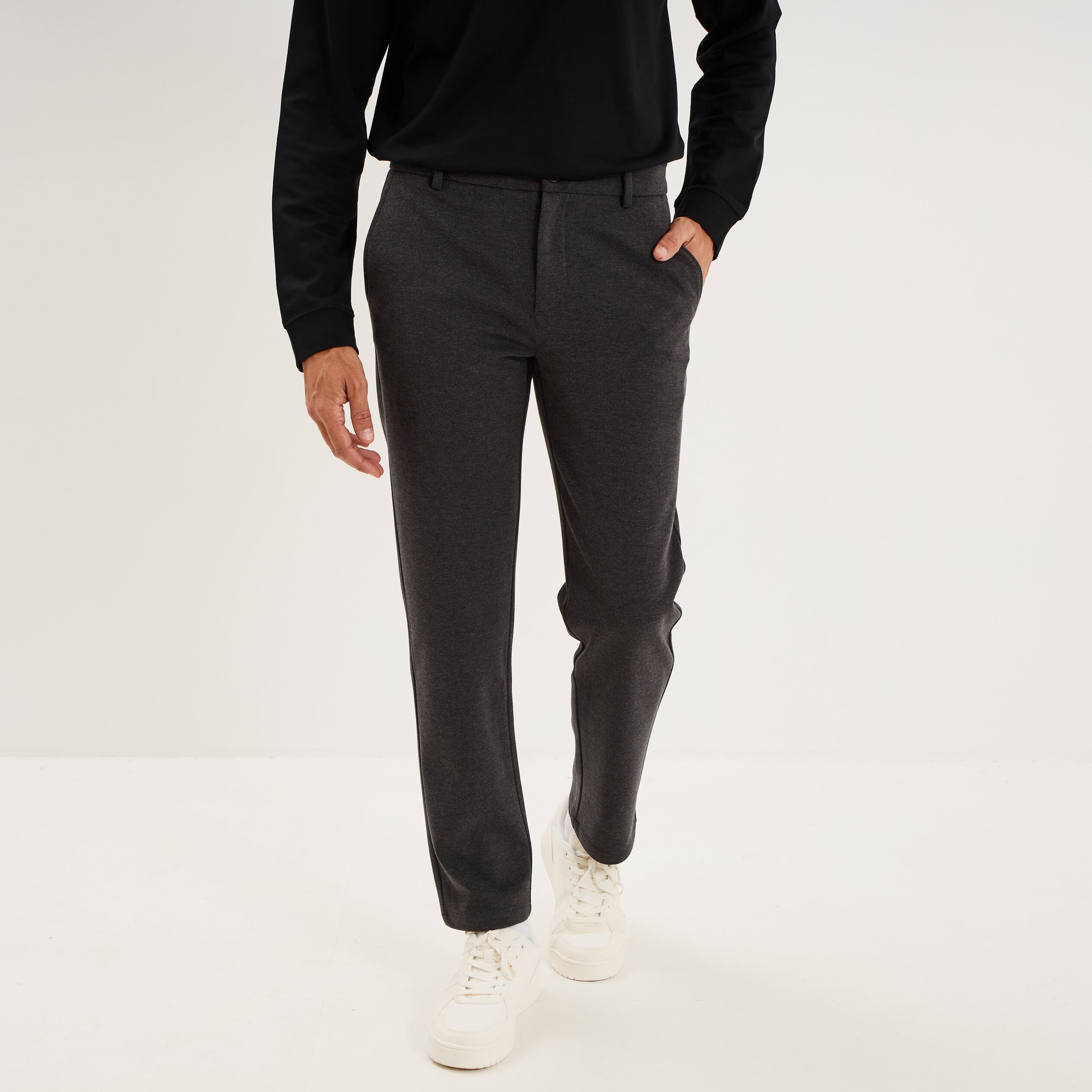 Pantalon chino slim gris fonc&eacute; homme