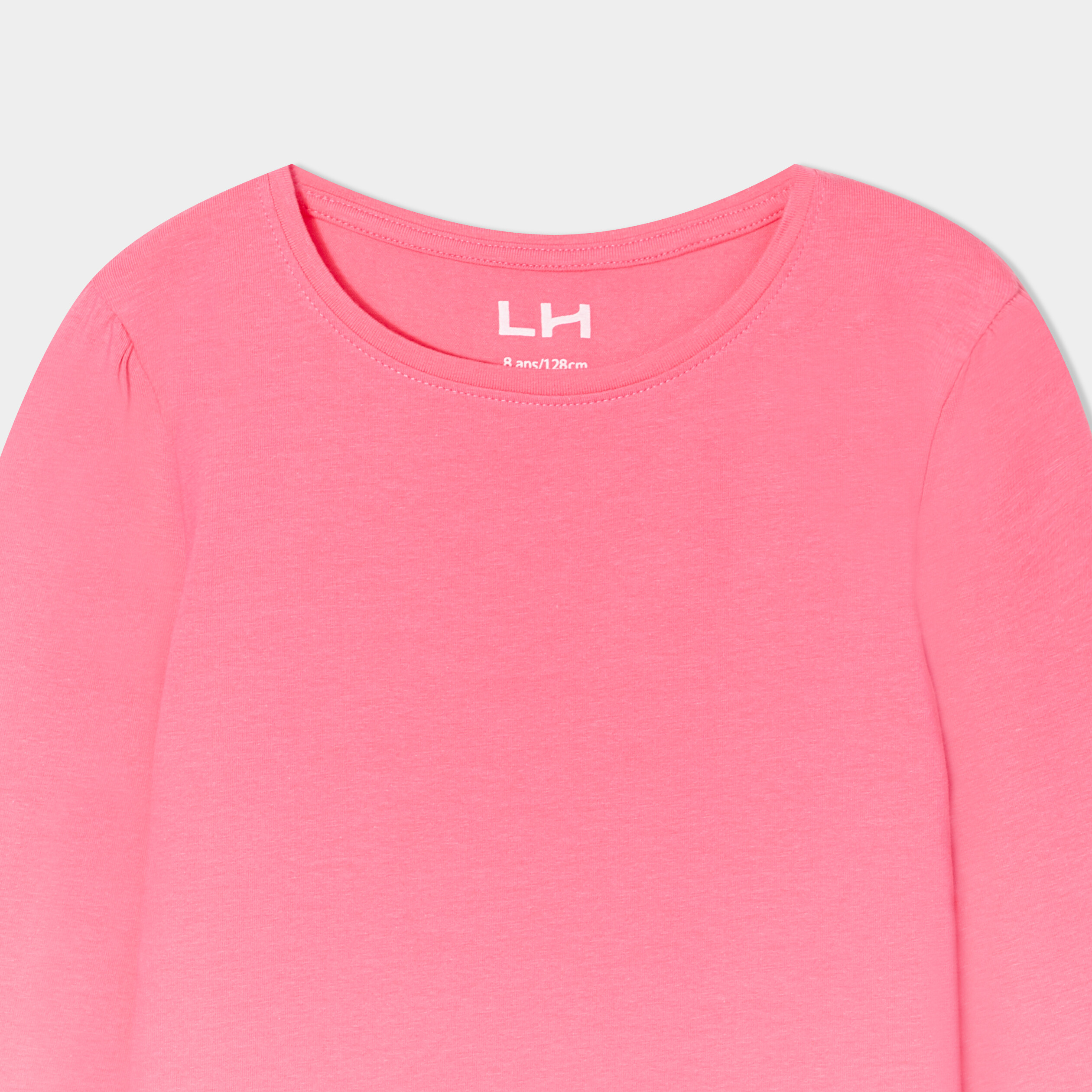 t shirt coton manches longues a fronces rose fushia fille T-shirt coton manches longues à fronces rose fushia fille