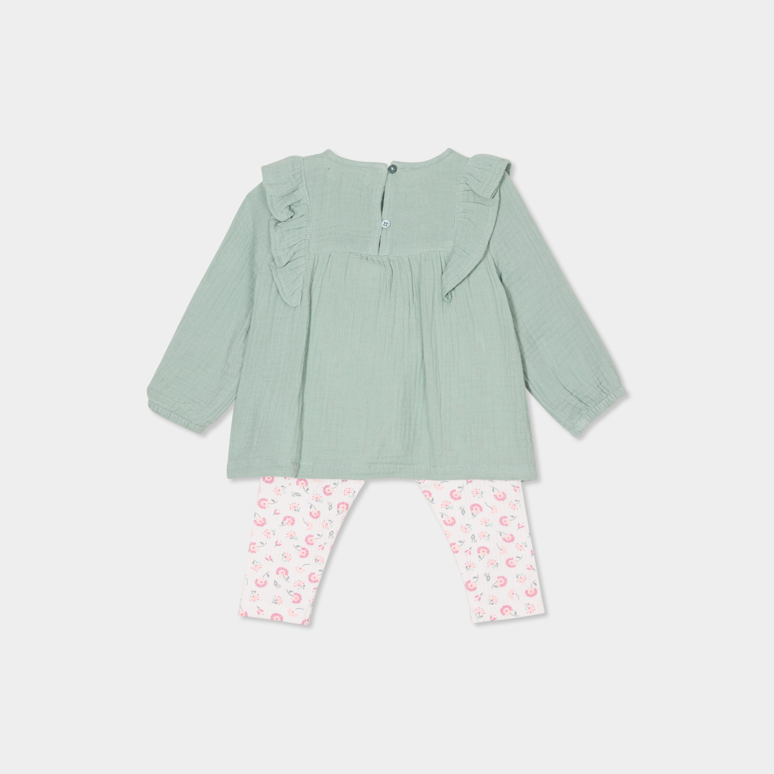 ensemble 3 pieces en gaze de coton creme bebef Ensemble 3 pièces en gaze de coton creme bébé fille