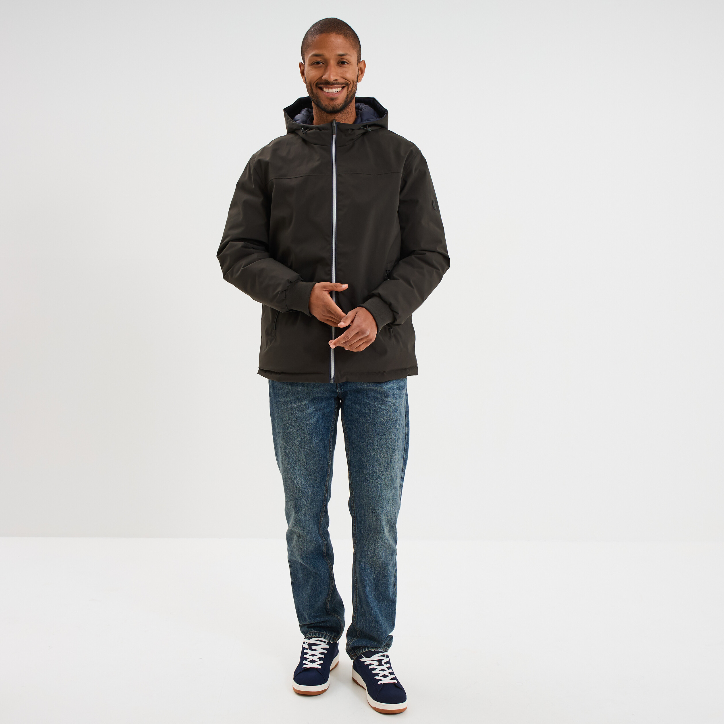 Blouson r&eacute;versible &agrave; capuche zipp&eacute; vert kaki homme
