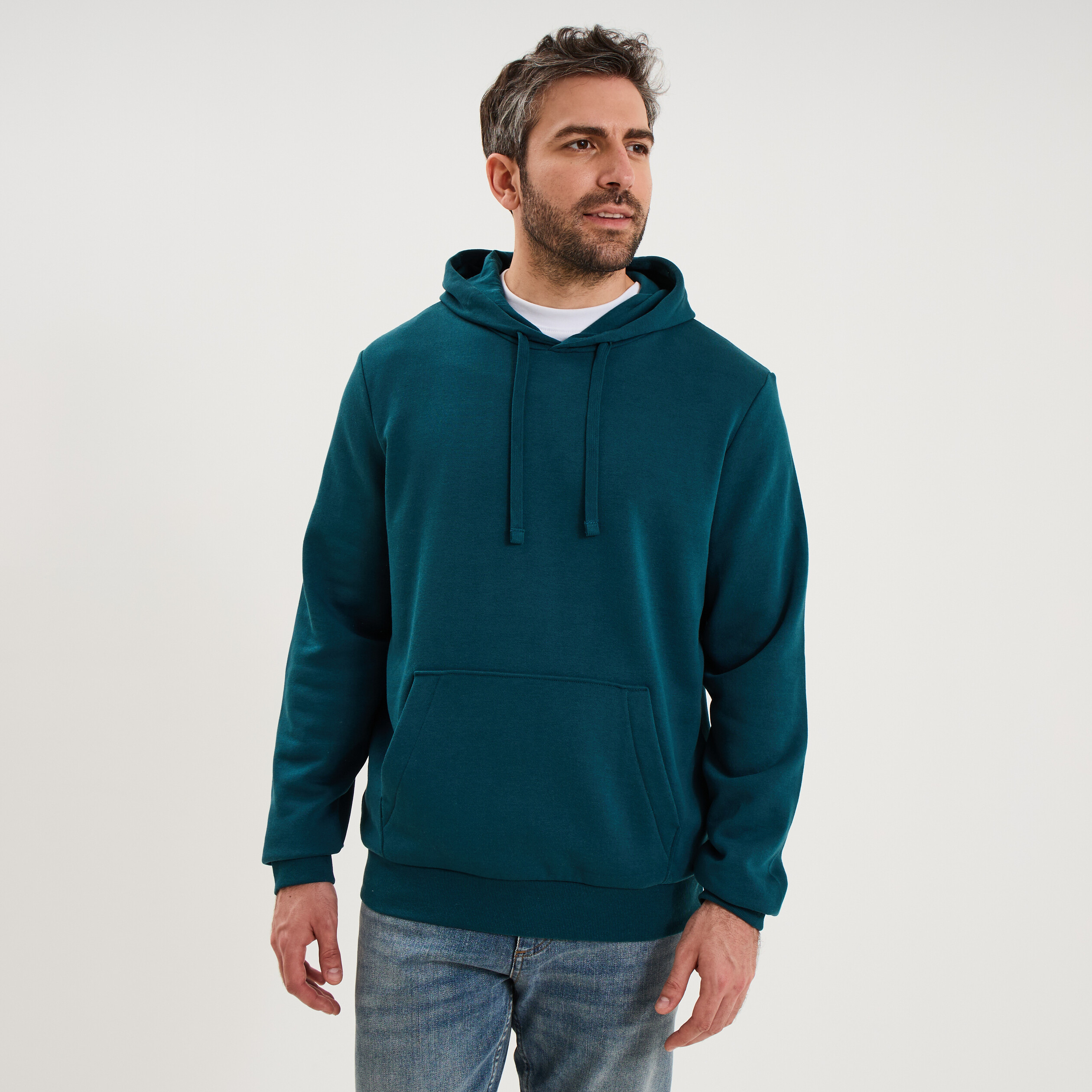 Sweat molleton &agrave; capuche hoodie bleu canard homme