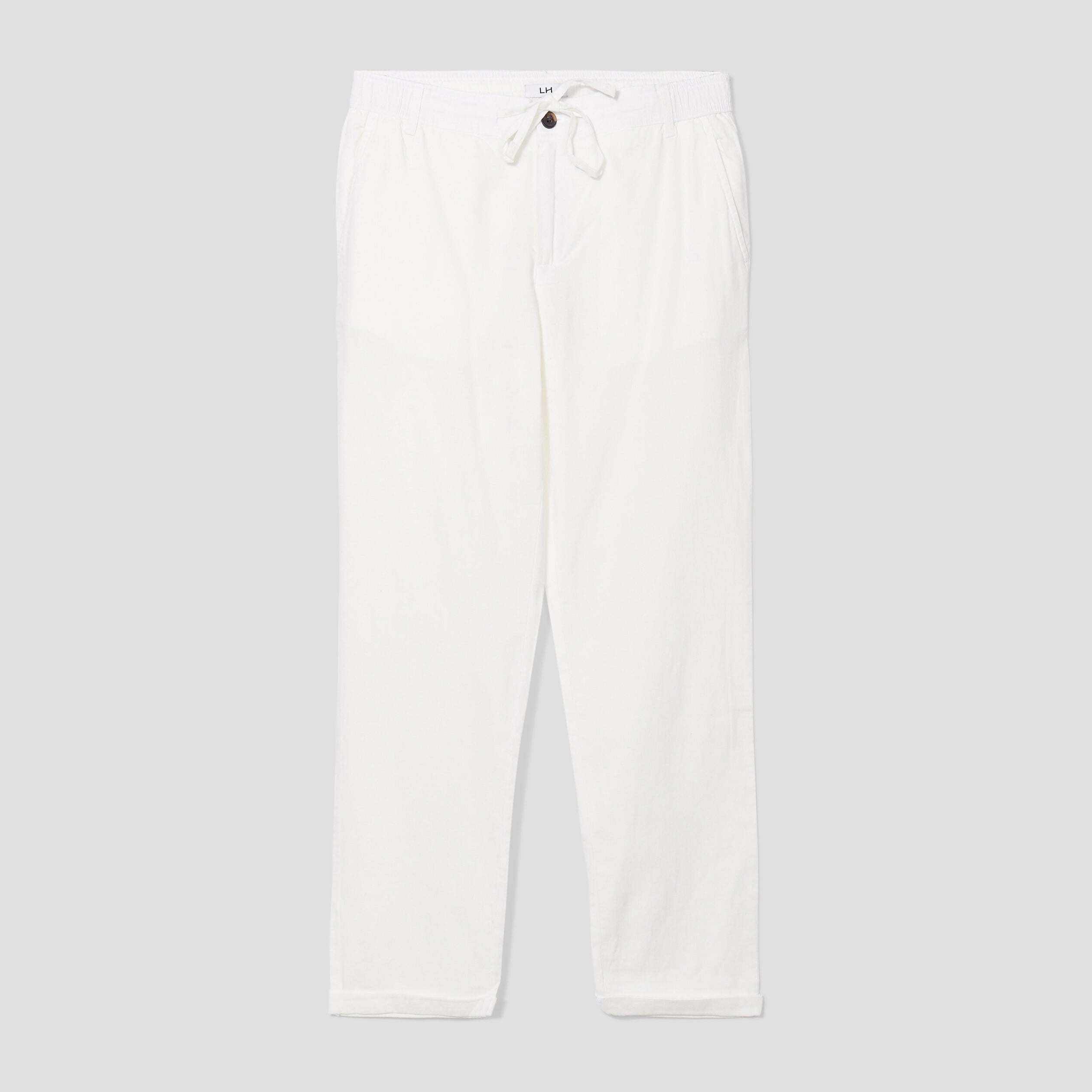 Pantalon chino droit lin m&eacute;lang&eacute; blanc homme
