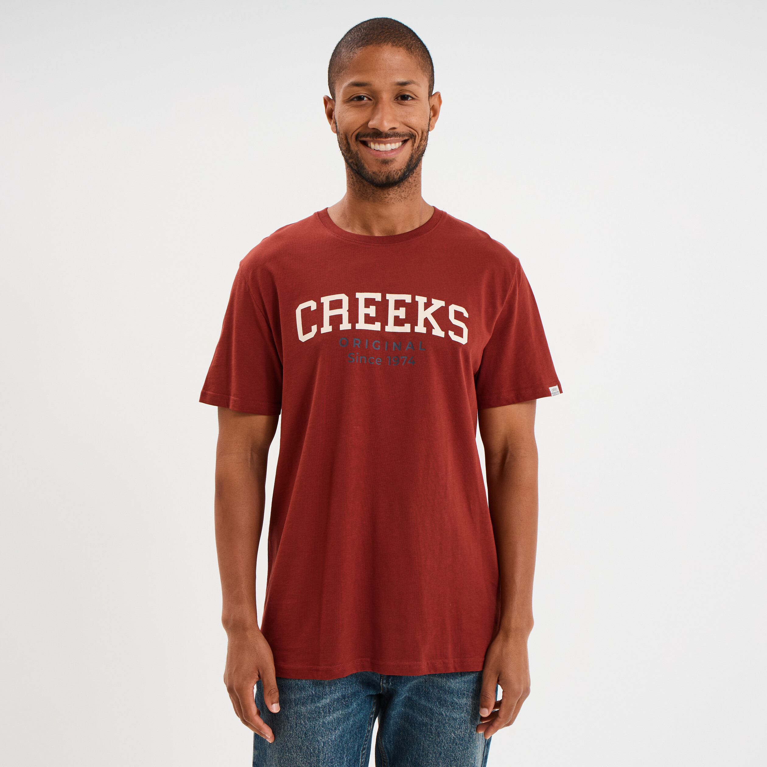t shirt droit manches courtes coton rouge fonce homme T-shirt droit manches courtes coton rouge foncé homme