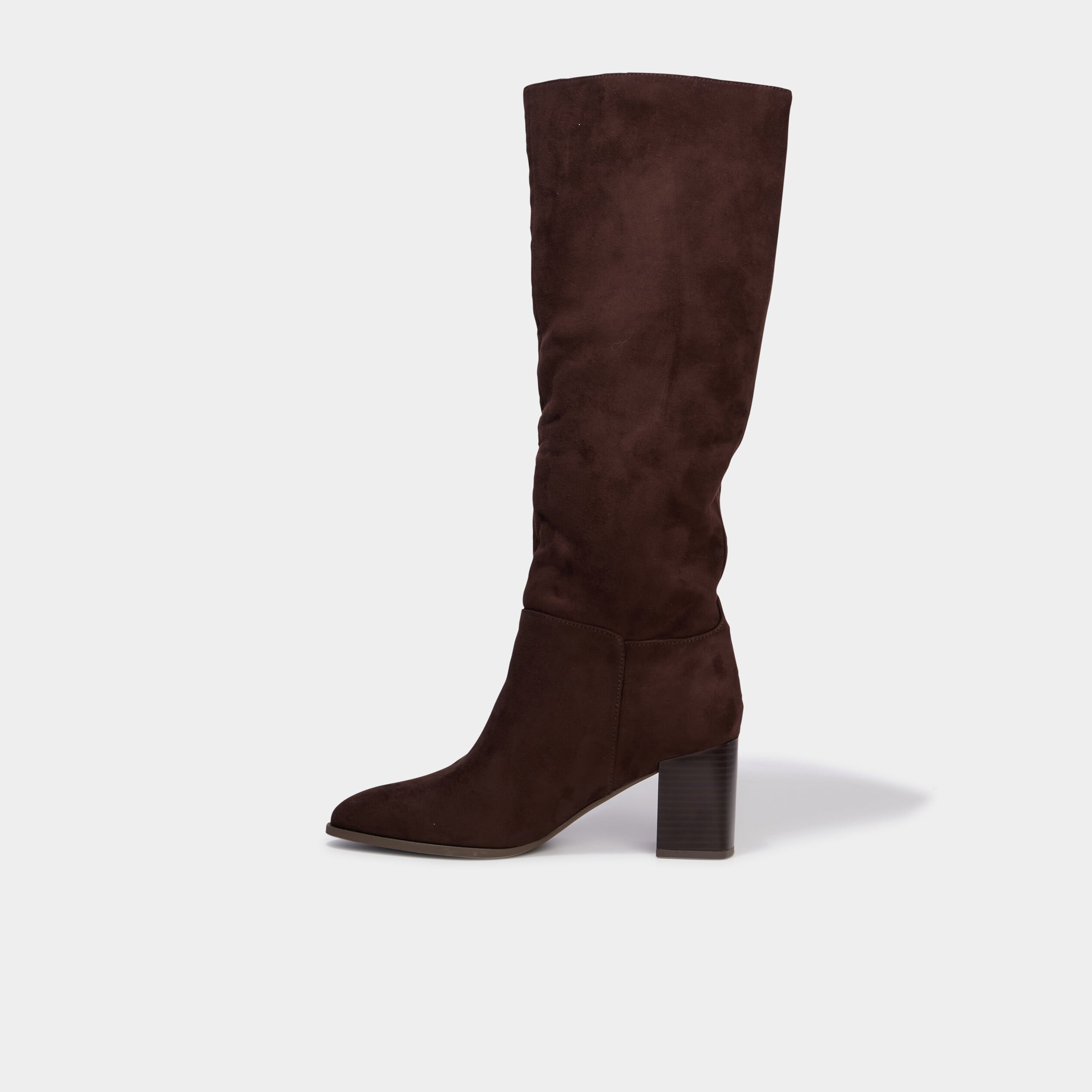 Bottes hautes &agrave; talons su&eacute;dine marron fonc&eacute; femme