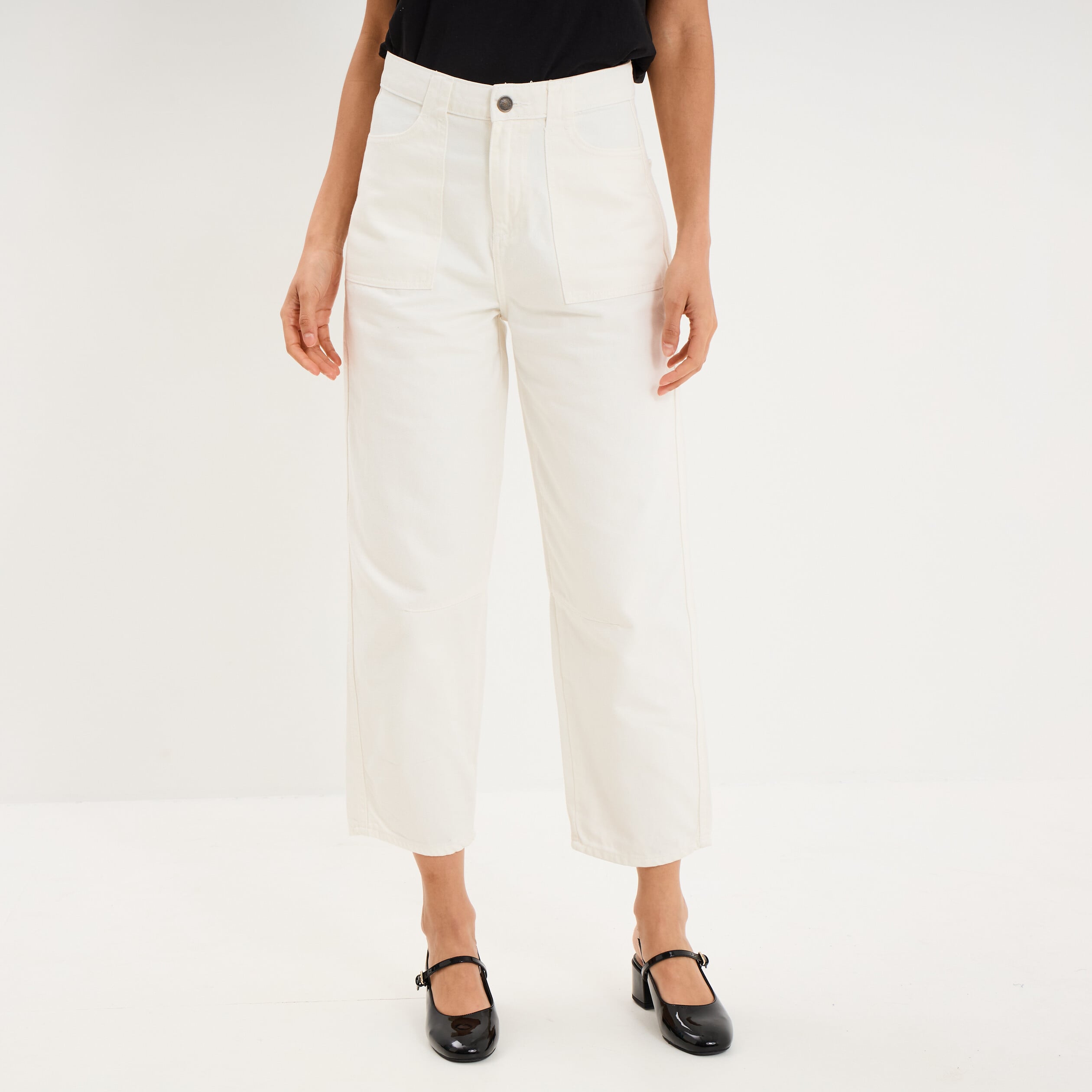 Pantalon balloon 7/8&egrave;me coton ecru femme