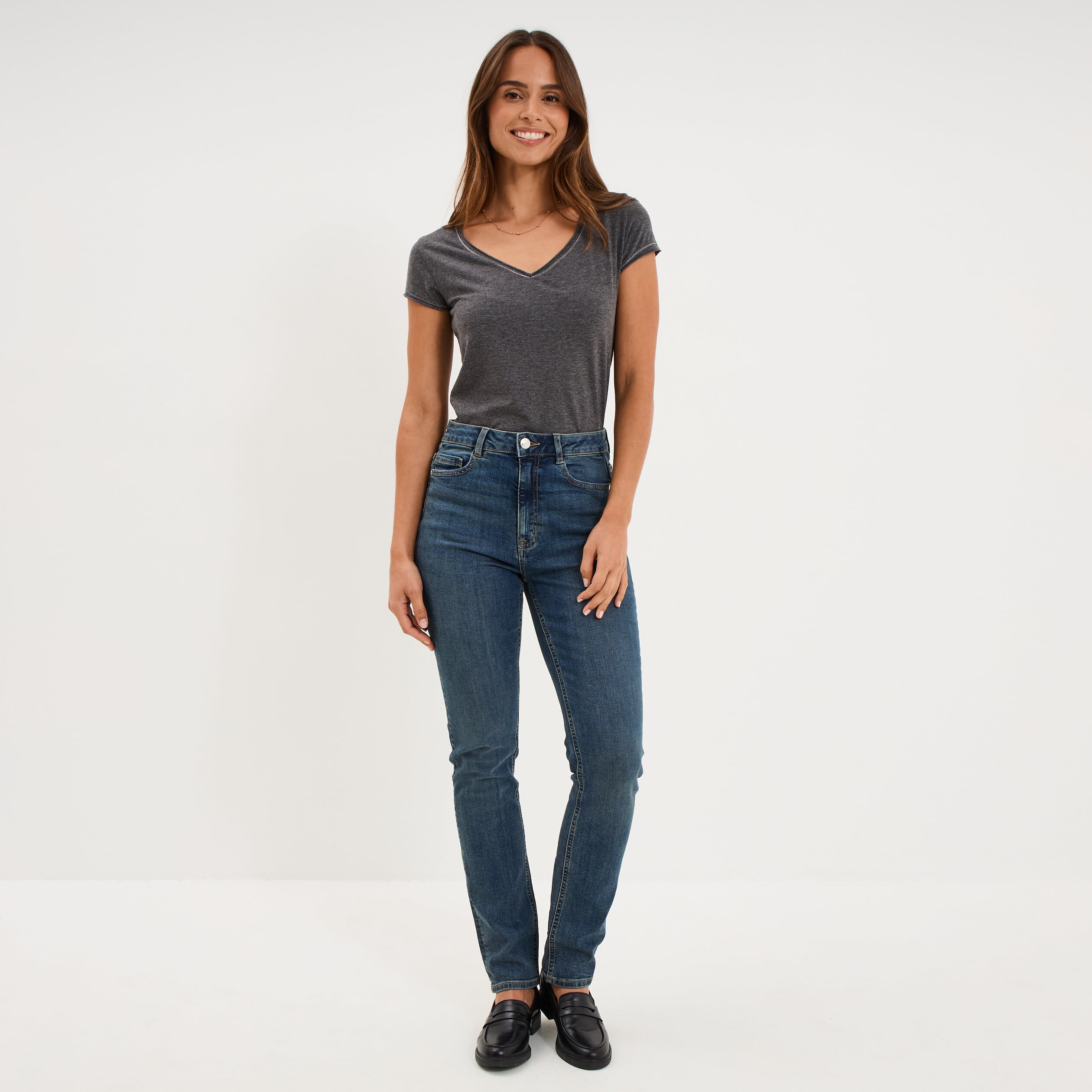 T-shirt manches courtes gris fonc&eacute; femme