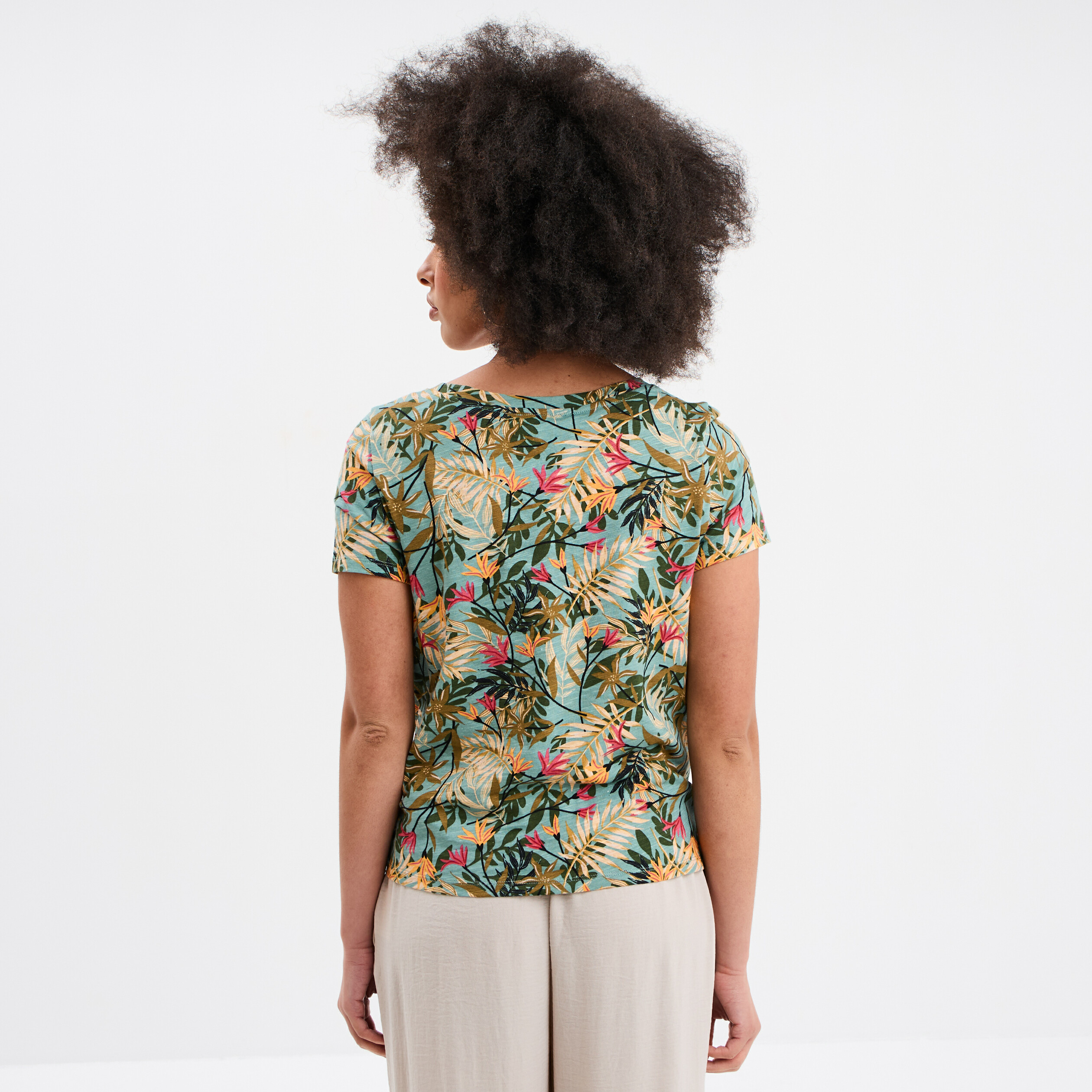 t shirt taille effet noue coton vert emeraude femme T-shirt taille effet noué coton vert émeraude femme
