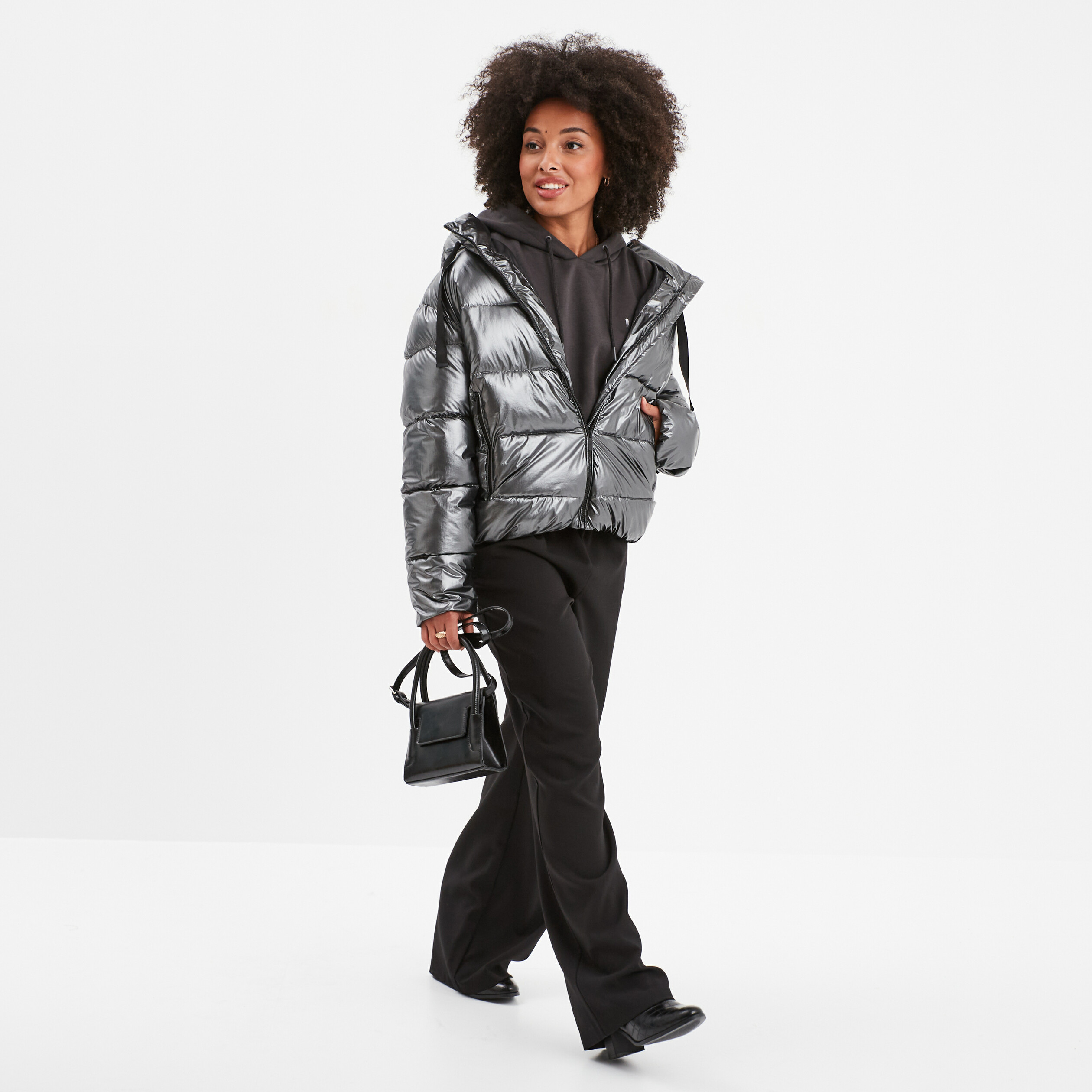 doudoune manches longues a capuche gris argent femme Doudoune manches longues à capuche gris argent femme