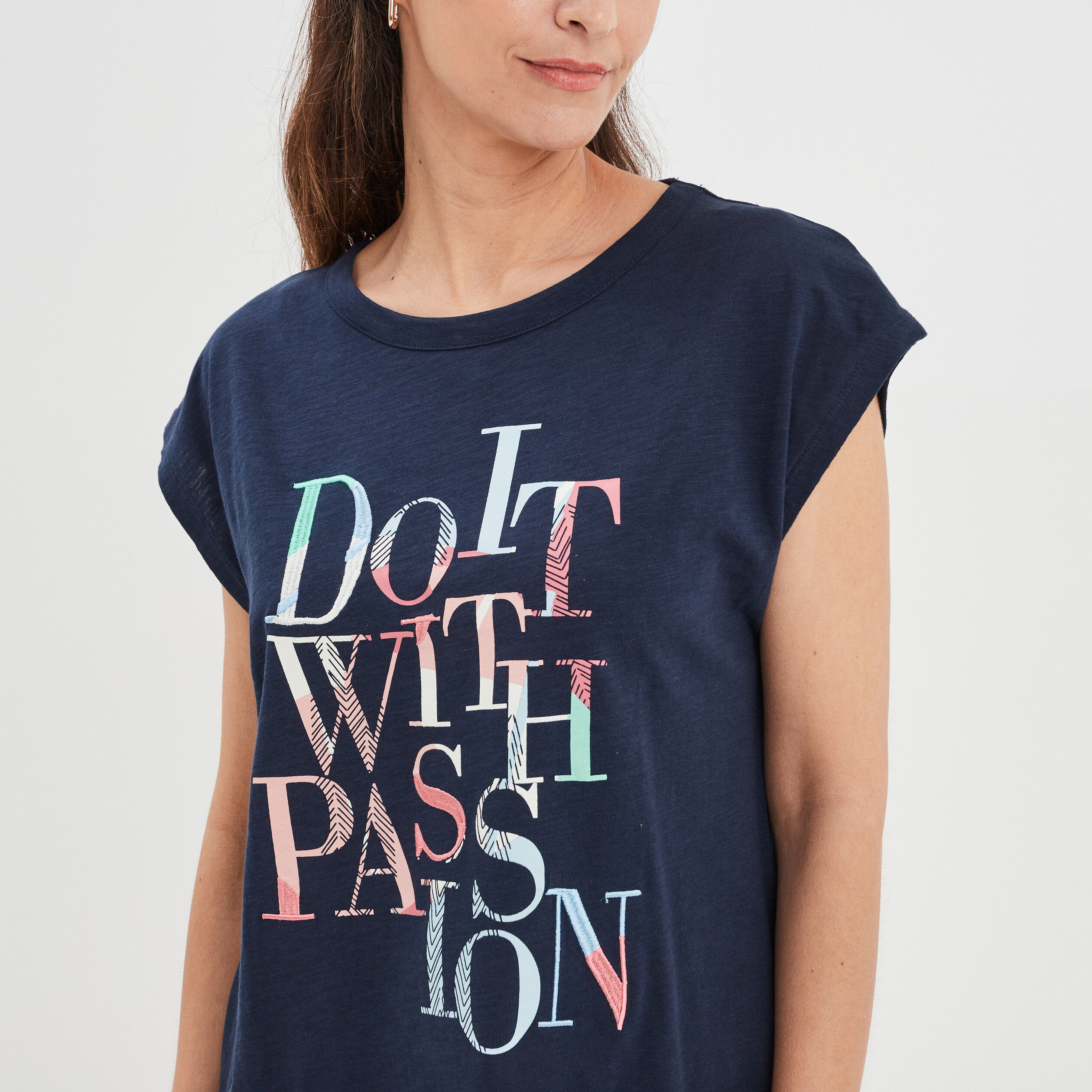T-shirt droit manches courtes Creeks bleu marine femme