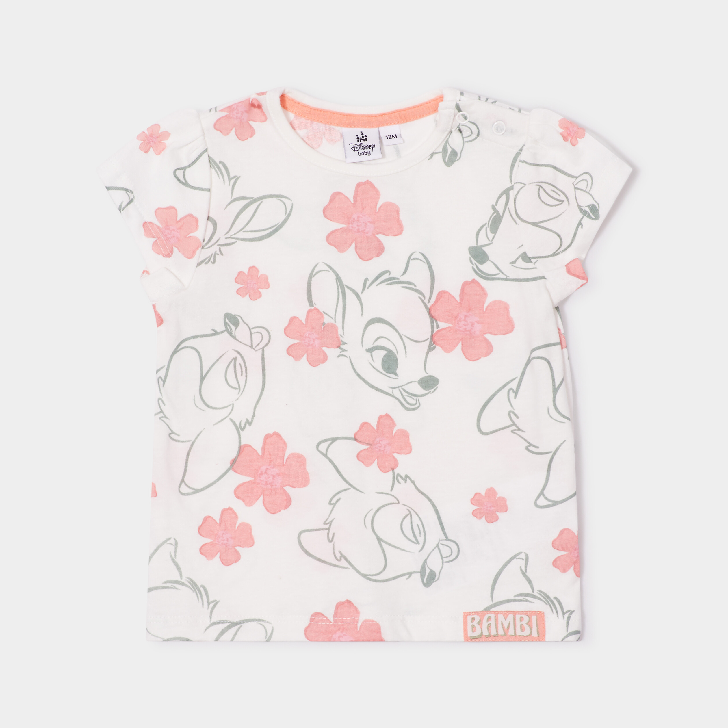 t shirt manches courtes coton bambi blanc bebef T-shirt manches courtes coton Bambi blanc bébé fille