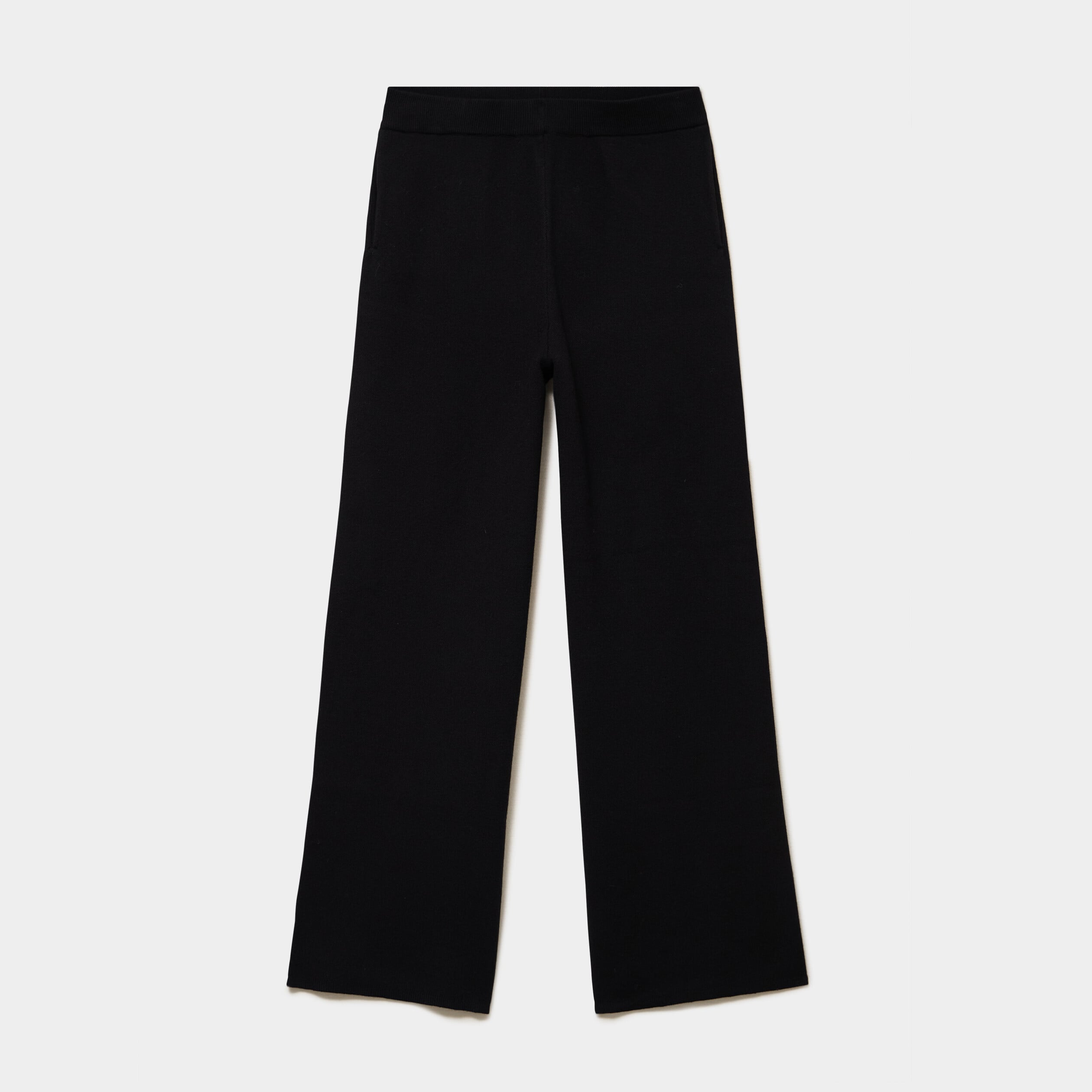 Pantalon large en maille cropped noir femme