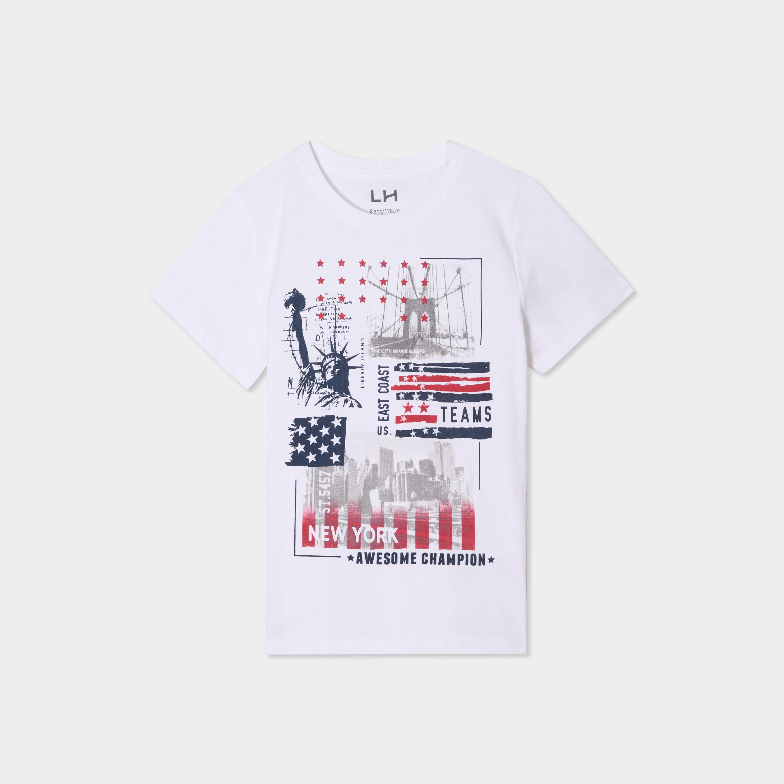 t shirt col rond manches courtes coton blanc garcon T-shirt col rond manches courtes coton blanc garçon